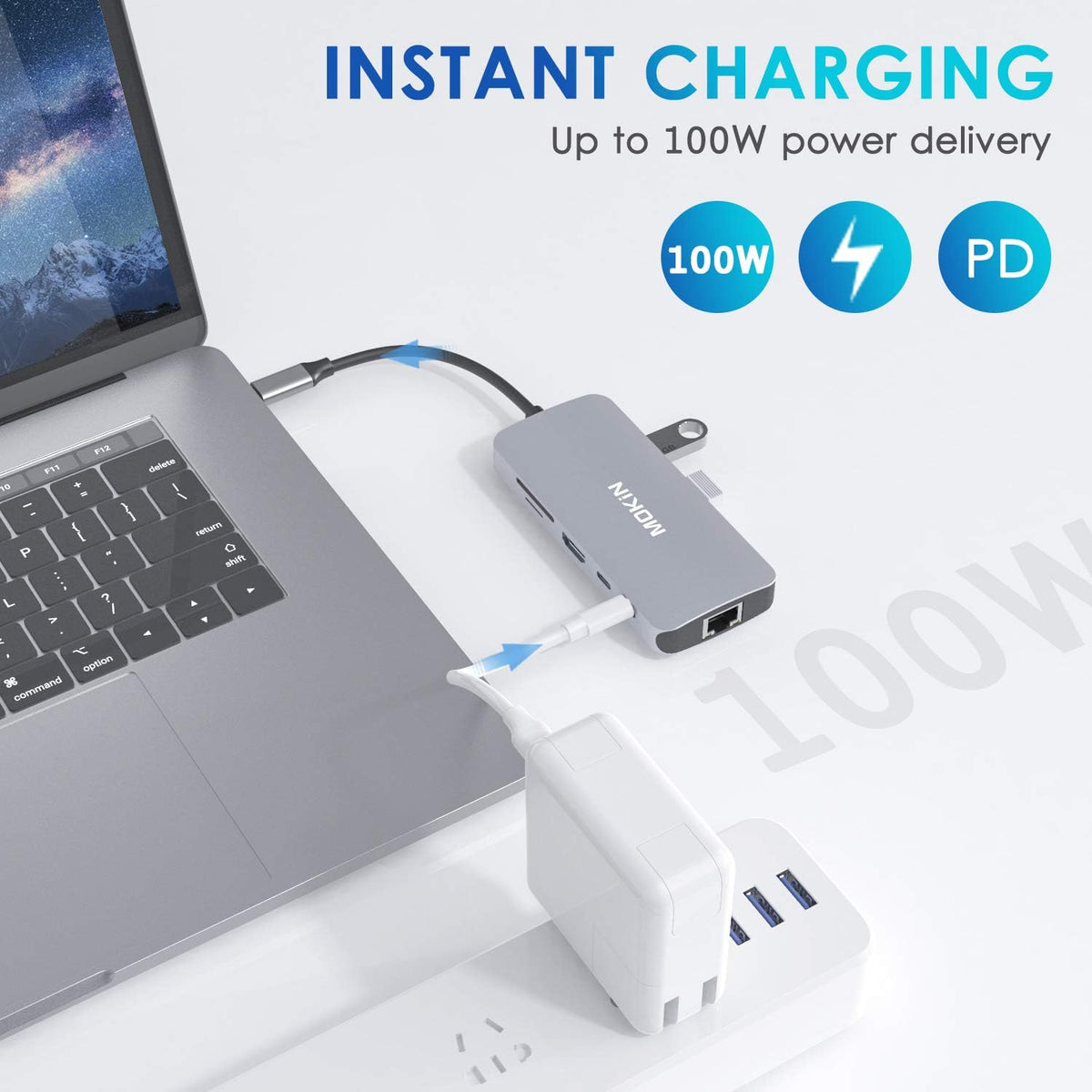 MOKiN USB C Hub HDMI Adapter Dongle for MacBook/Dell/Lenovo/HP Laptop | 4K@60HZ HDMI, 2*USB A 3.0/USB A 2.0/USB C 3.0/Ethernet Port/USB C Charging Port/SD/microSD Card Reader