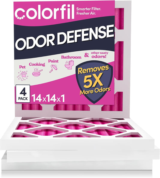 Colorfil 14x14x1 Air Filter (4-Pack) | Made in the USA | Color Changing | Remove Cat and Dog Odor | MERV 8 for Pet Hair Dander and Dust | 13.75"x13.75"x0.75" Exact Size