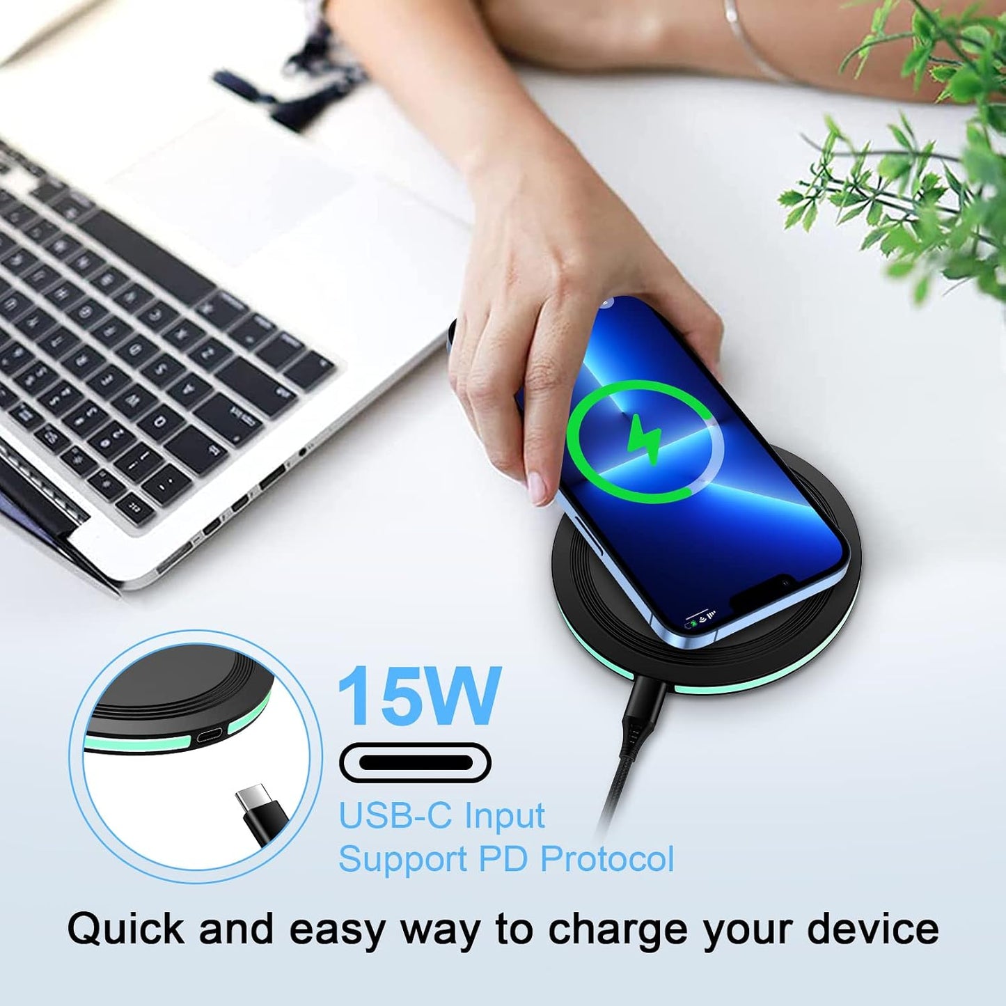 Wireless Charger Samsung Fast Charging Pad for Samsung Galaxy S26/S25 Ultra/S24 FE/S23 Ultra/S22/S21/Z Flip 8 7 6 5,15W Wireless Charging Station Charger Mat and QC Adapter for Google Pixel 10 9 8a