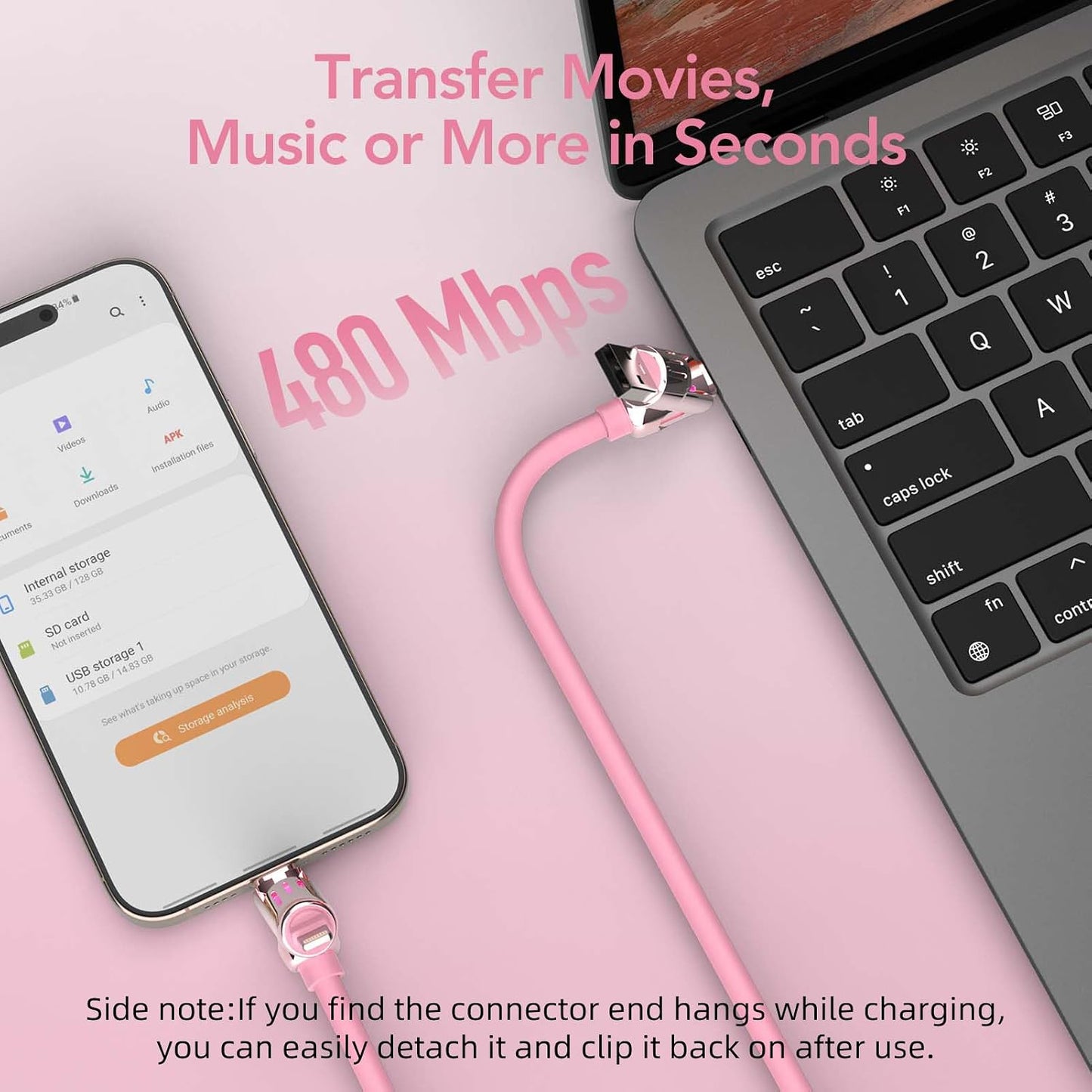240W 4-in-1 Fast Charging Cable, Pink, 6.6FT | Carrying Case, USB-A & USB-C to USB-C/Lightning, For iPhone 17/16/15/14, MacBook, iPad, Laptop, Samsung S25/S24