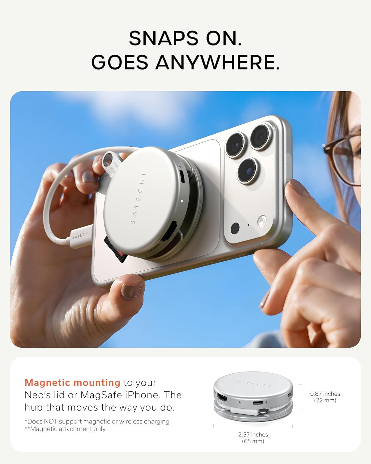 Satechi OntheGo 5-in-1 USB-C Hub, 4K/60Hz HDMI, SD Card Reader, Silver
