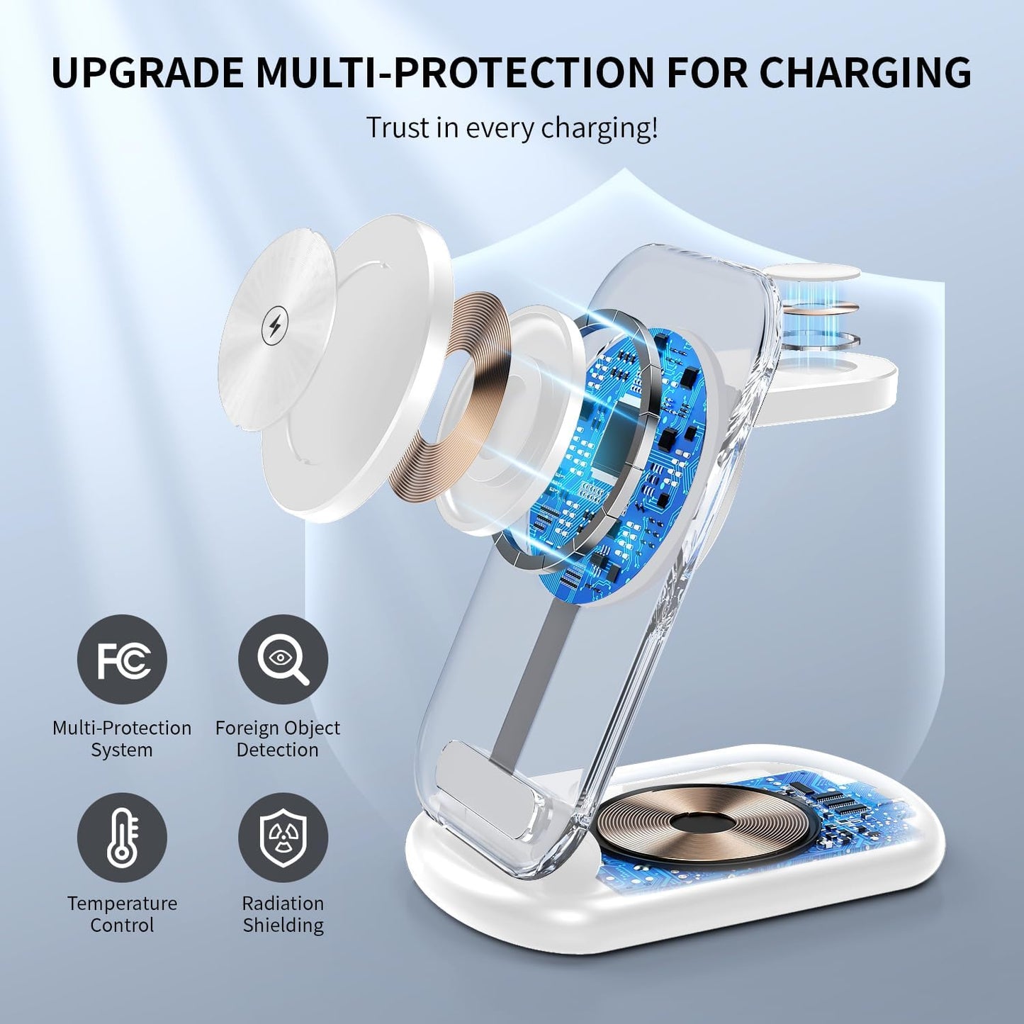 2026 Traveling Wireless Mag-Safe Fast Charging Station | Magnetic 3 in 1 Charger with Light for iPhone 17 16 15 14 13 12 Pro Max Plus,Apple Watch& Air pods 4 3 2 Pro(White)