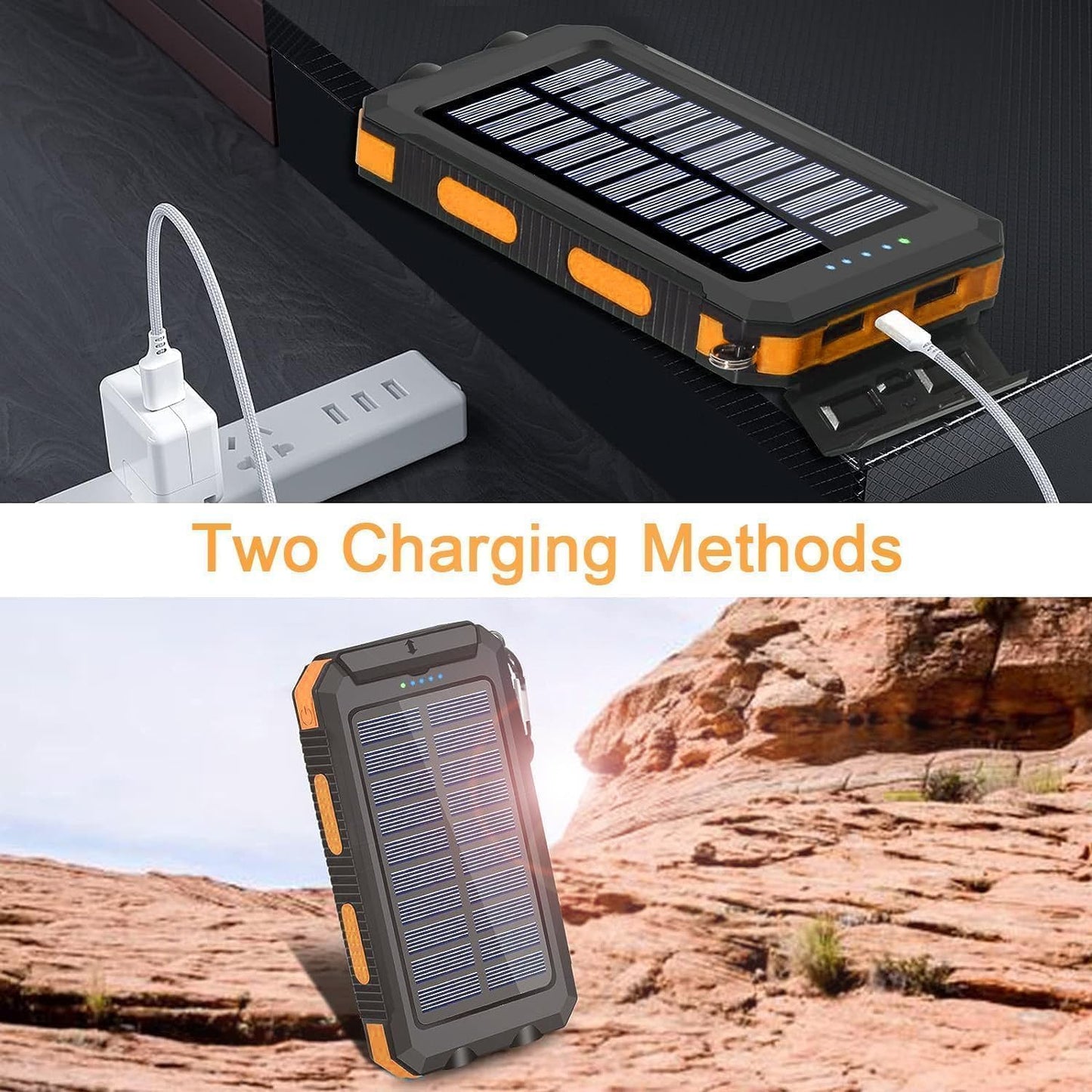 YELOMIN 38800mAh Solar Power Bank, Portable Charger USB-C Fast Charging Compatible with iPhone Samsung, Dual LED Flashlight Battery Pack, 3 Output Backup Charger for Camping Hiking Outdoor Emergency