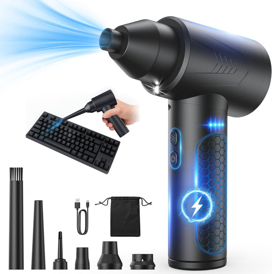 LOXP Electric Air Duster, 150000RPM Compressed Air Duster with LED Light | Powerful, 3 Gears, 7500mAh Battery & Fast Charging, Rechargeable Air Blower for Computer, Keyboard, PC, Car, House & Outdoor