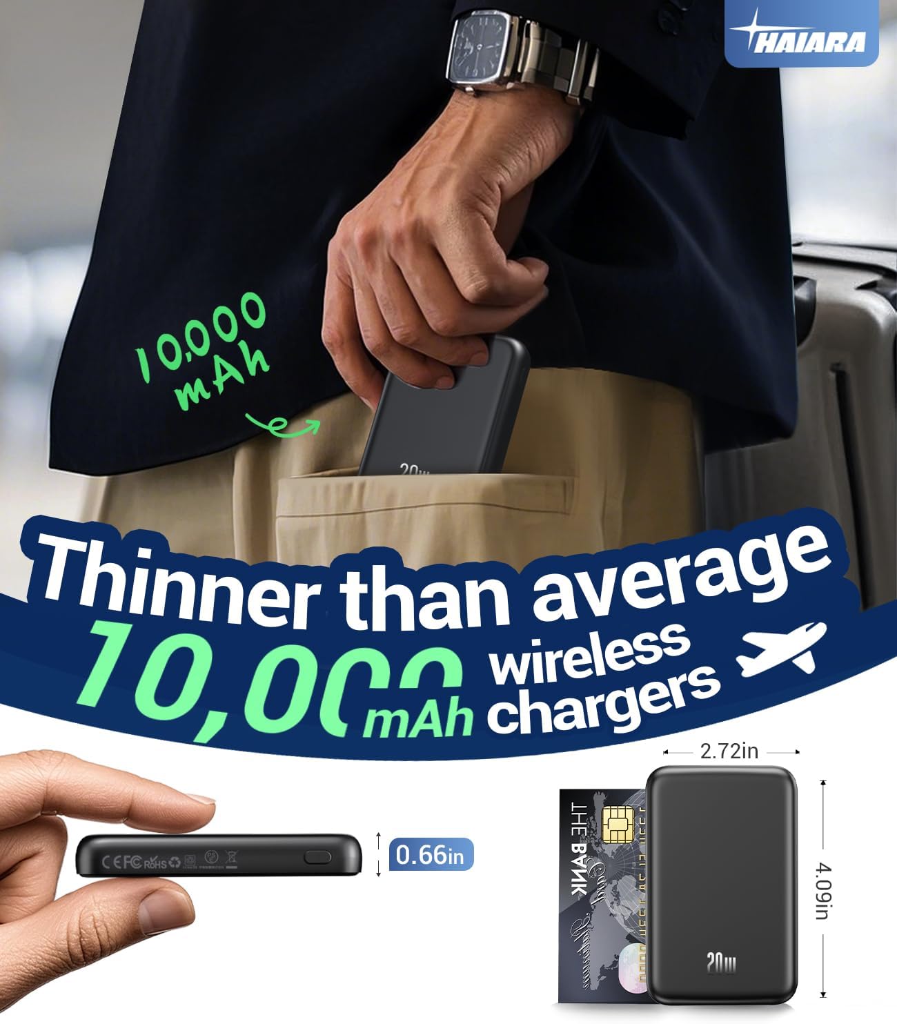 Portable Charger for Magsafe Power Bank, 10000mAh Magnetic Phone Charger | USB-C 20W Fast Charging, Slim Wireless Battery Pack for iPhone 17/16/15/14/13 Series,for Travel Cruise Essentials-Obsidian