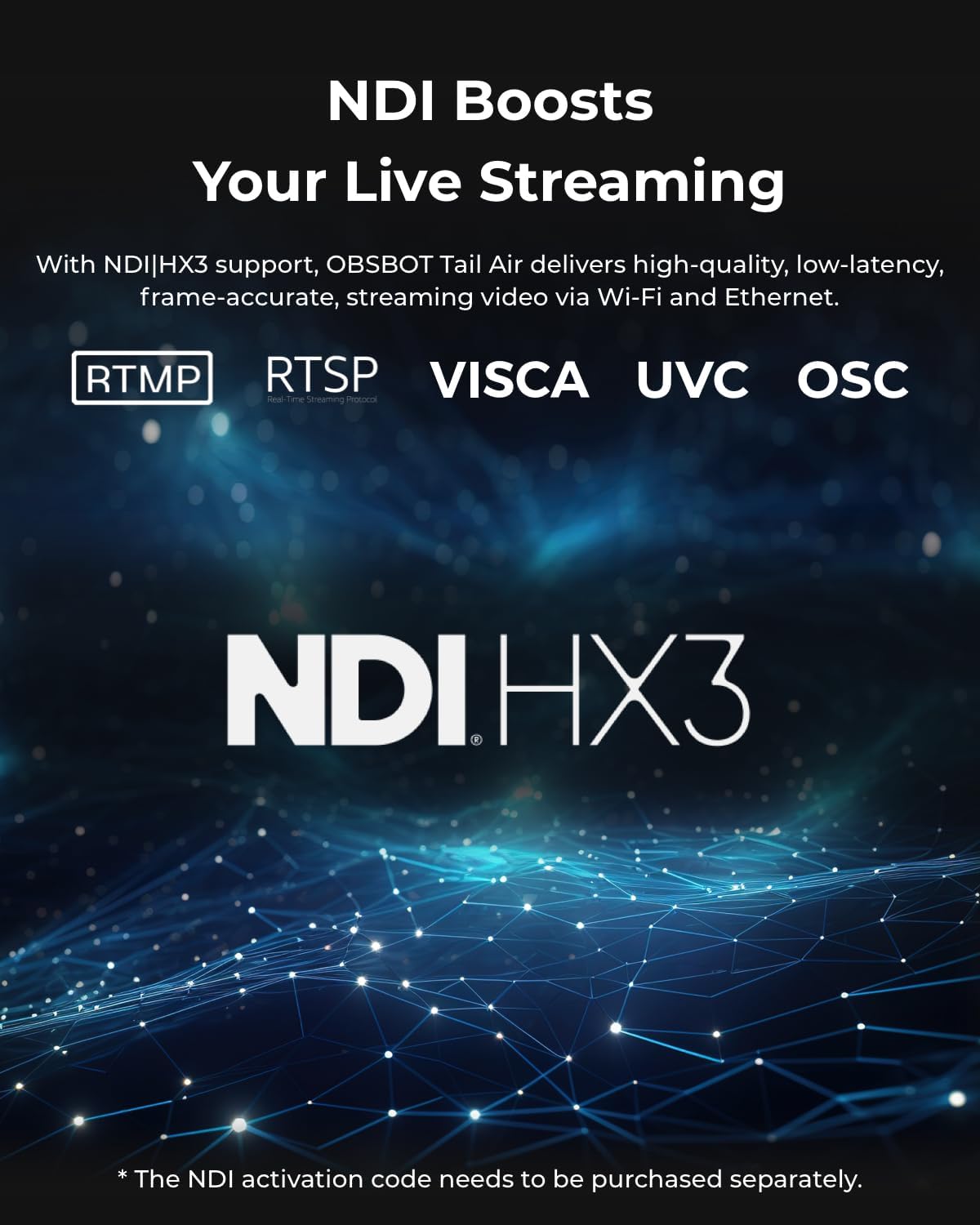 OBSBOT Tail Air NDI Streaming Camera 4K+ Remote Control, AI Tracking Camera | PTZ Camera with Intelligent APP, Gesture Control, HDMI/USB-C/Wireless Webcam, Live Streaming Cameras (NDI Activated)