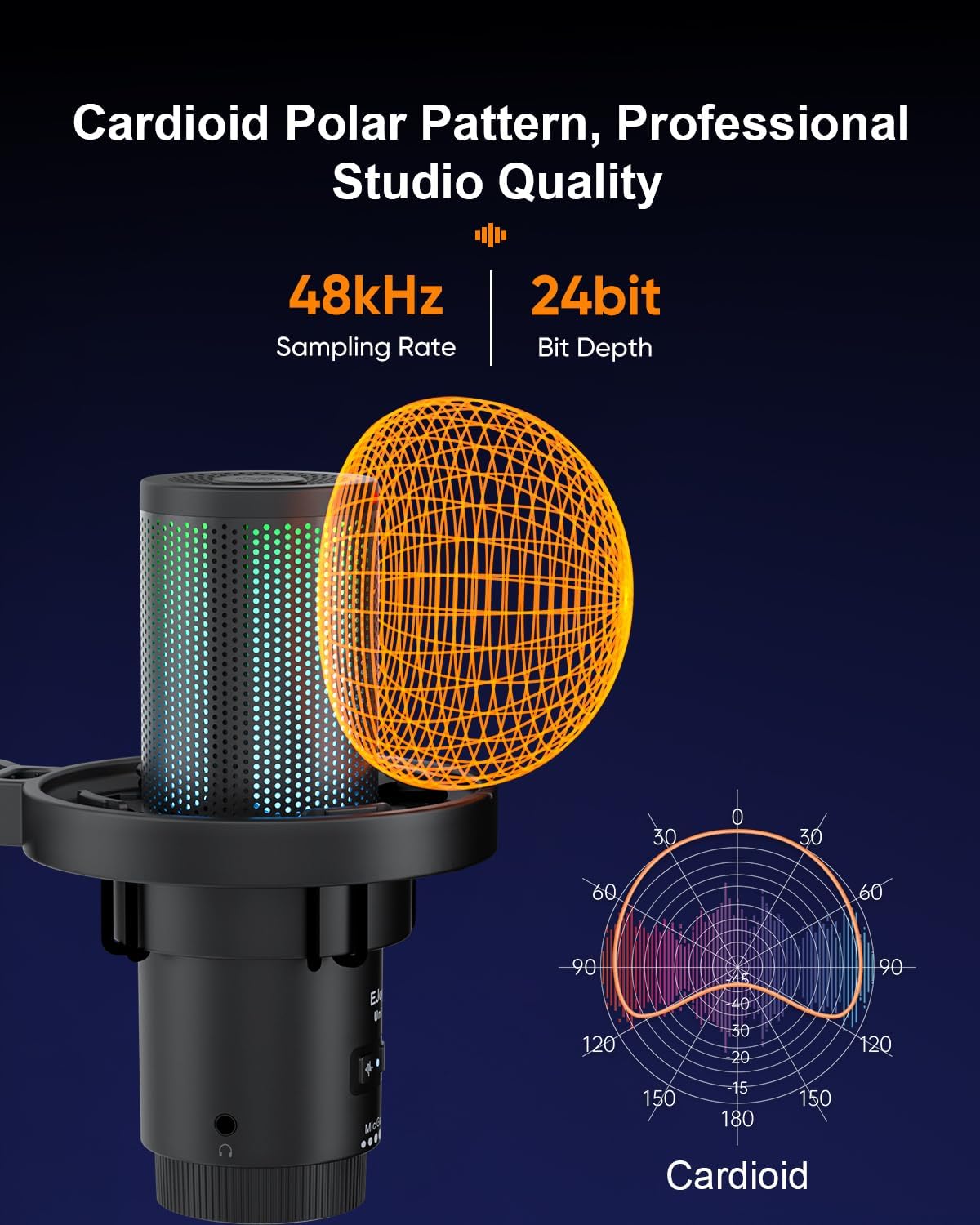 COMICA Ejoy Uni(D) USB Gaming Microphone with Noise Reduction, RGB Lights | 48kHz/24bit Sound Quality, Shock Mount, One-Key Mute, Streaming PC Mic for PS5, PS4, Podcast, Chat, Twitch, YouTube, Discord