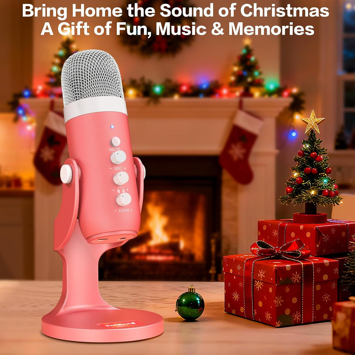 ZealSound Podcast Microphone for iPhone PC & Mac, Noise Cancellation USB Mic with Volume, Mute & Echo Control, Zero-Latency Monitoring, for ASMR, Podcasting, Vocal Recording & Voice-Over - K66 Pink
