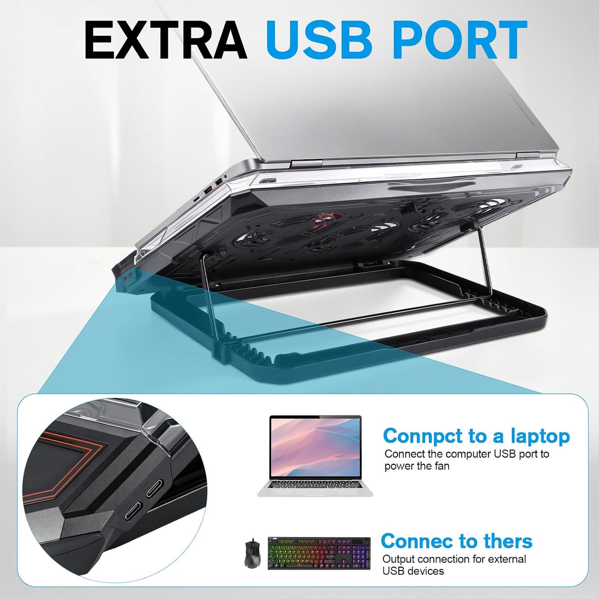 Gaming Laptop Cooling Pad, RGB Laptop Cooler with Powerful Turbo Fan