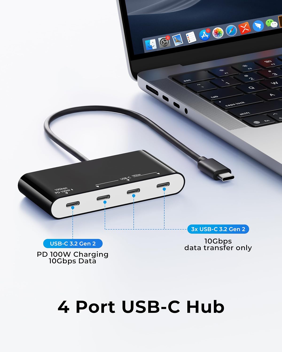 100W 10Gbps Multiport USB-C Hub Adapter for Laptop, iPad, PC, & Phone