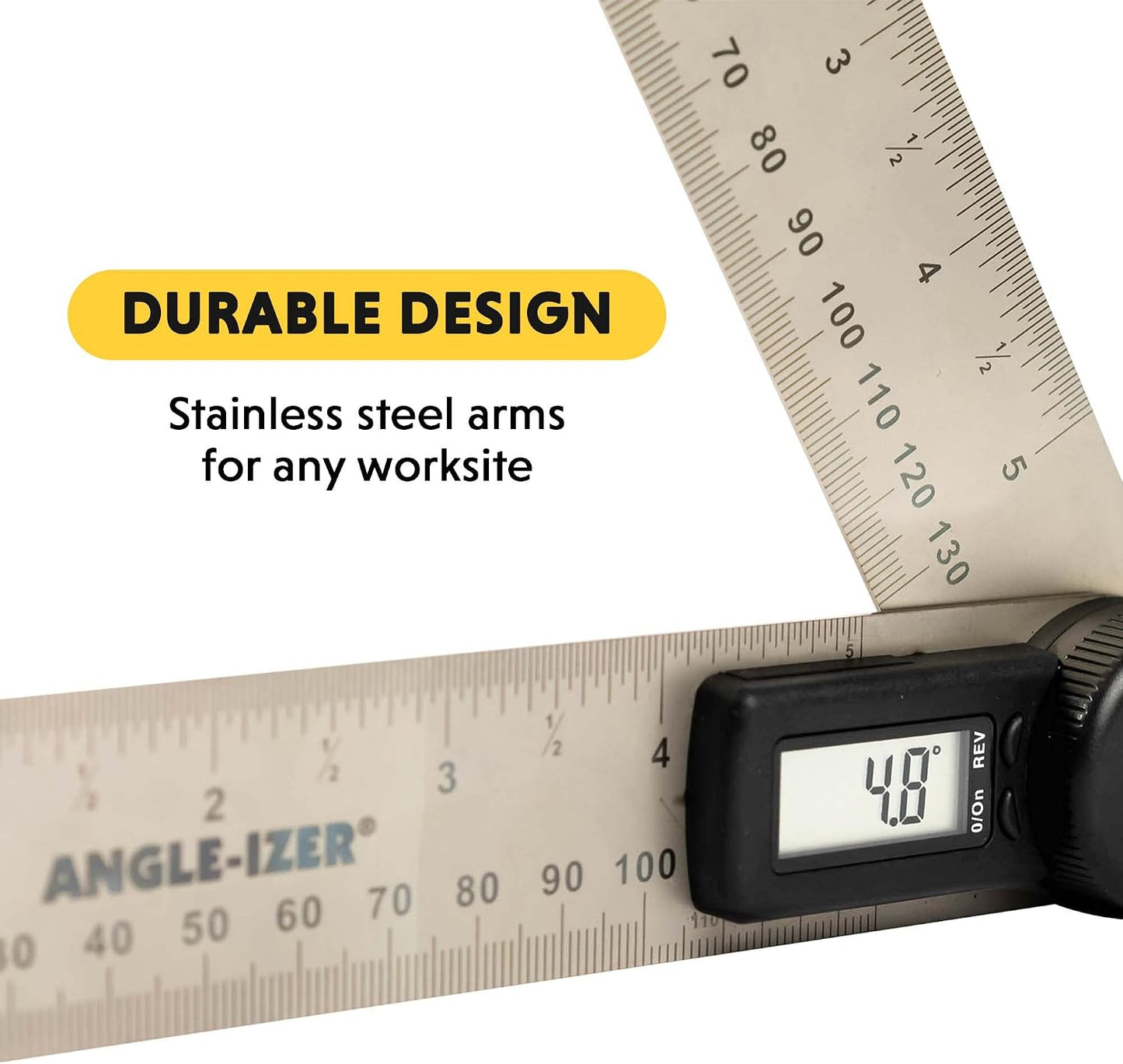 General Tools Digital Angle Finder Ruler #822 - 5" Stainless Steel Woodworking Protractor Tool with Large LCD Display