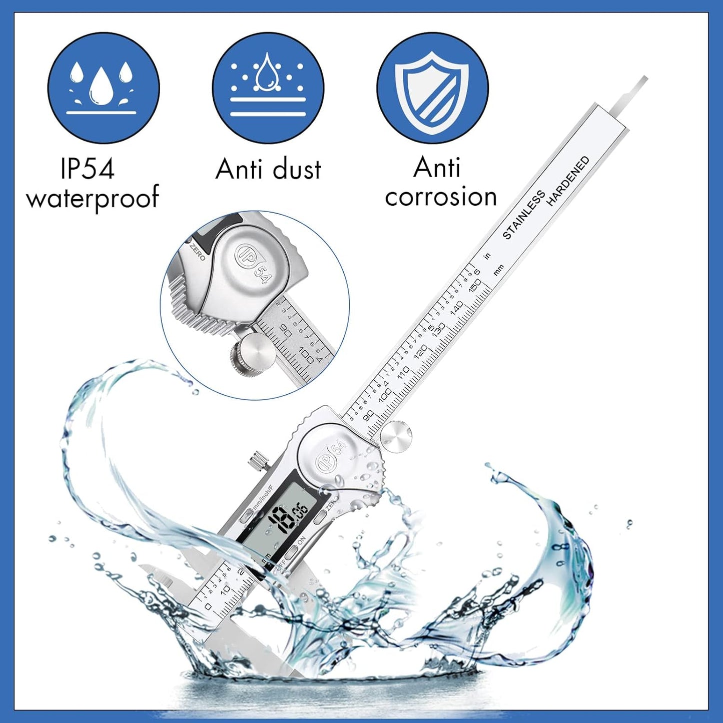 Electronic Digital Calipers, inch and Millimeter Conversion,LCD Screen displays 0-6" Caliper Measuring Tool, Automatic Shutdown, Suitable for DIY/Jewelry Measurement (150mm inch/mm/Fraction)
