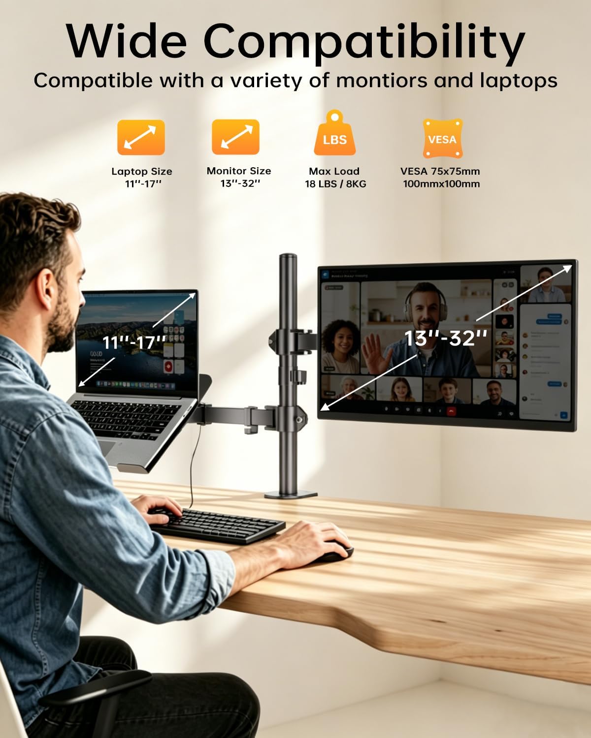 Afaloona Dual Monitor and Laptop Stand for 13-32" Monitor & 11-17" Laptop