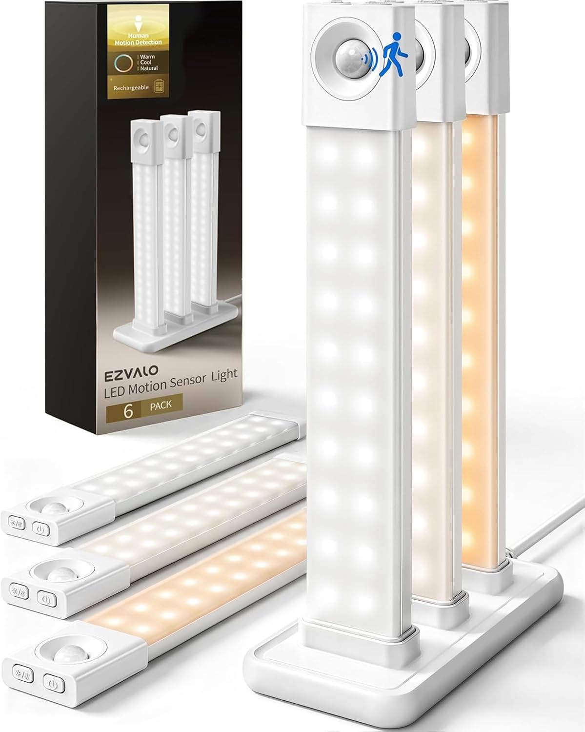 EZVALO 6-Pack Motion Sensor Under Cabinet Lighting with Charging Station