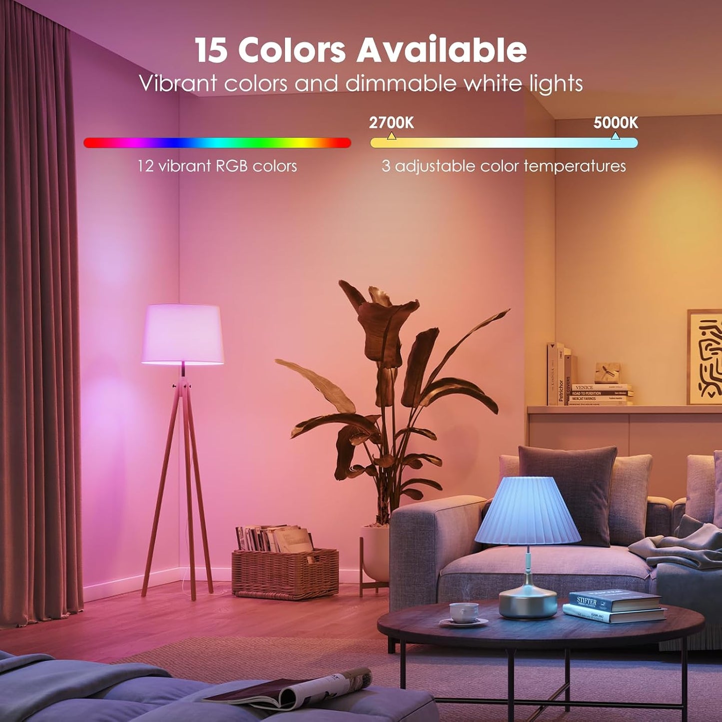 2Pack E26 Rechargeable Light Bulbs with Remote, A19 40W Equivalent Bulb, Soft Warm White 2700K, 400LM Dimmable 5W LED Light Bulb with 15 Colors 3 Timer for Non-Wired Lamp Sconce, Touch, Remote Control