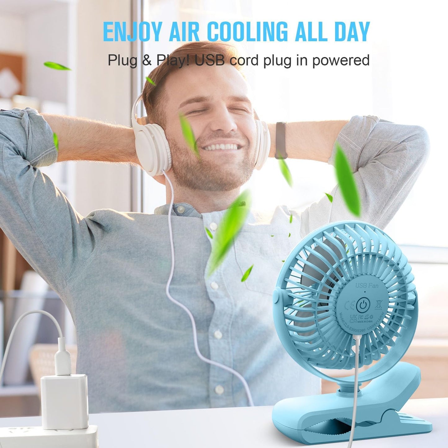 BESKAR USB Clip on Fan, Portable Small Desk Fan with Cord Powered | 3 Speeds Strong Airflow, Sturdy Clamp, Ultra Quiet Personal Cooling Fan for Office Dorm Bedroom Stroller