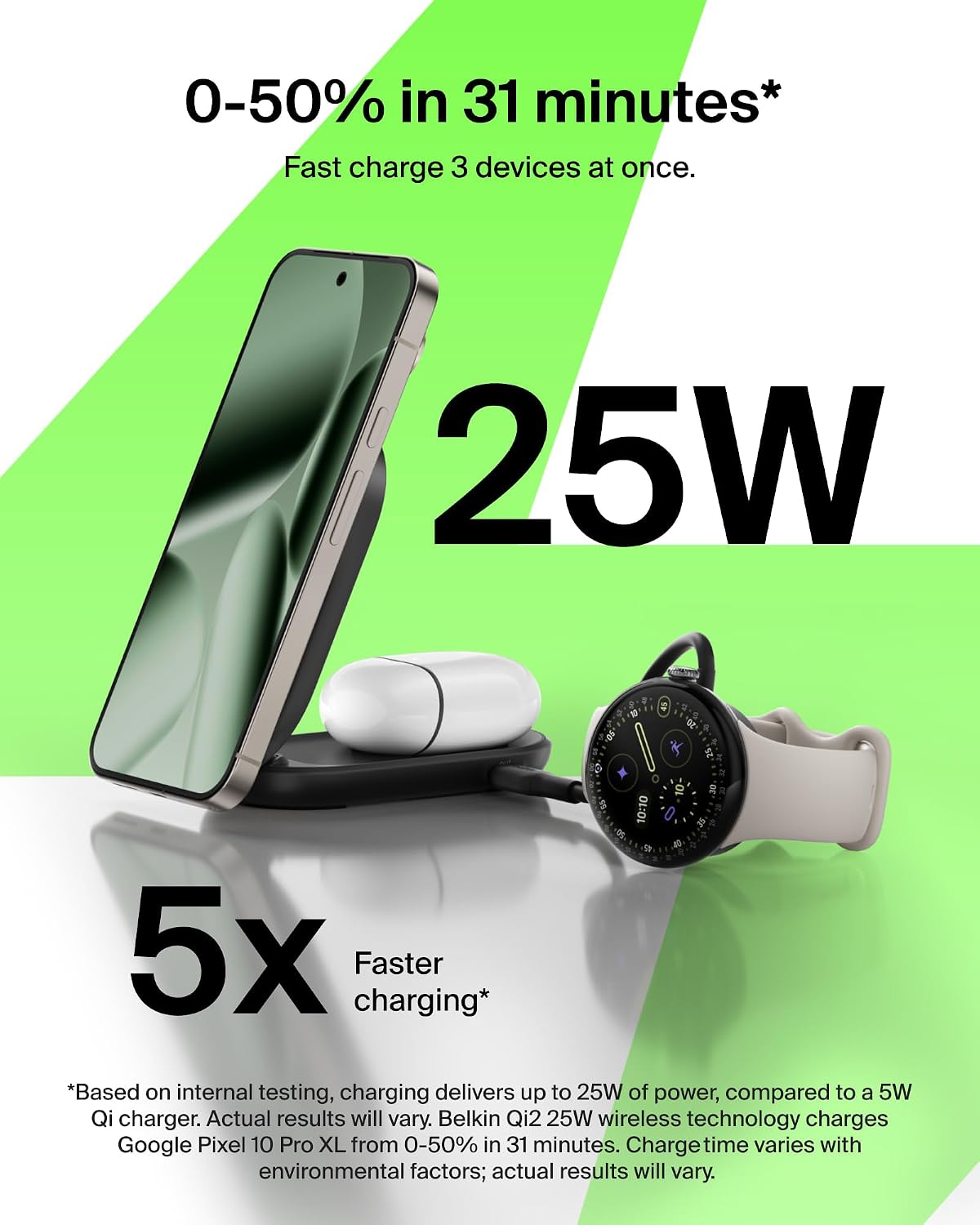Belkin Qi2.2 25W Wireless 2 in 1 Foldable Fast Charging Station for iPhone | Fast Charging, MagSafe Compatible, iPhone 17/16/15, AirPods, Travel Charger, Magnetic