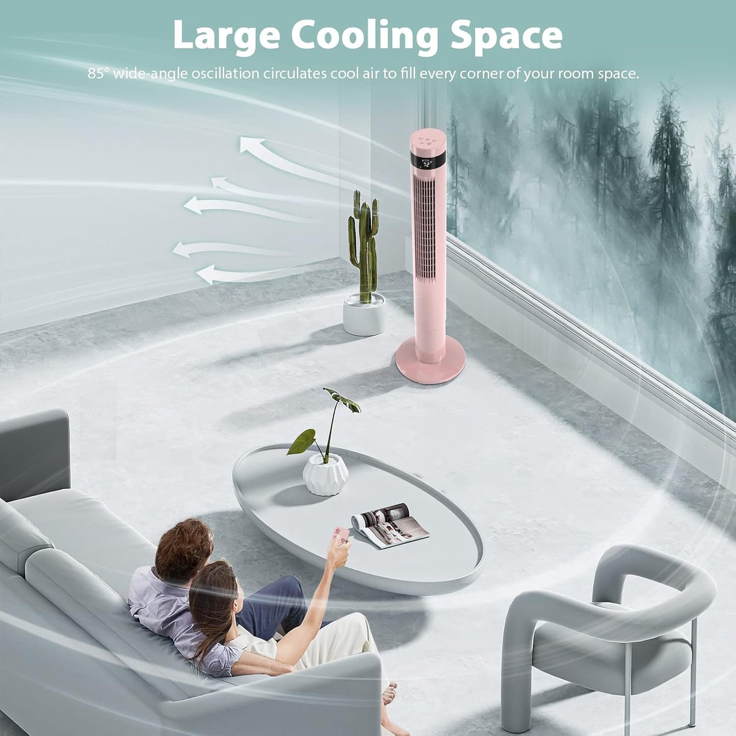 Antarctic Star Tower Fan Portable Electric Oscillating Fan (43 inch, Pink) | Quiet Cooling Remote Control Standing Bladeless Floor Fans 3 Speeds Wind Modes Timer for Bedroom Office