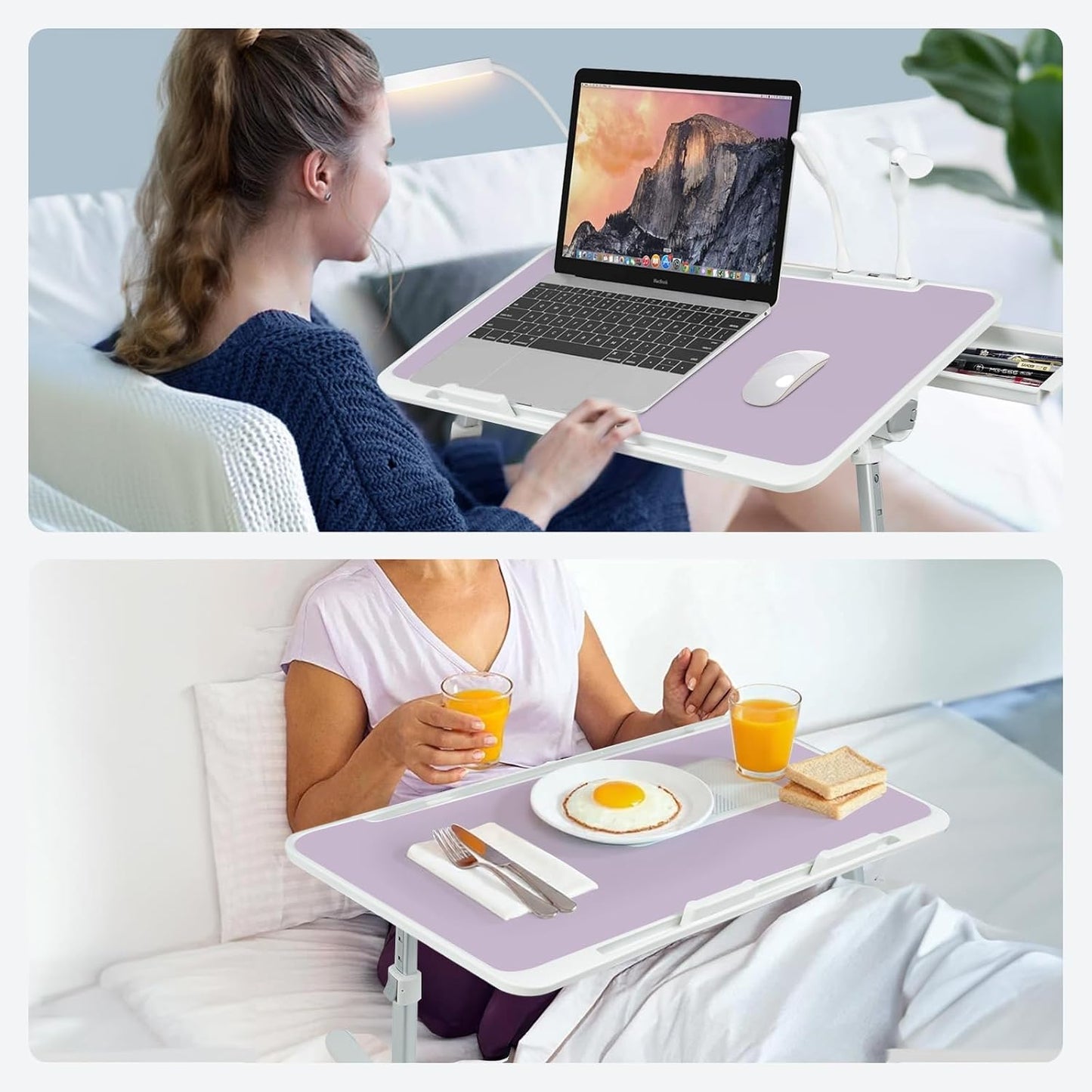 iXTRA Adjustable Laptop Lap Desk with Cooling Fan USB Light for Adults 60x40cm,Purple