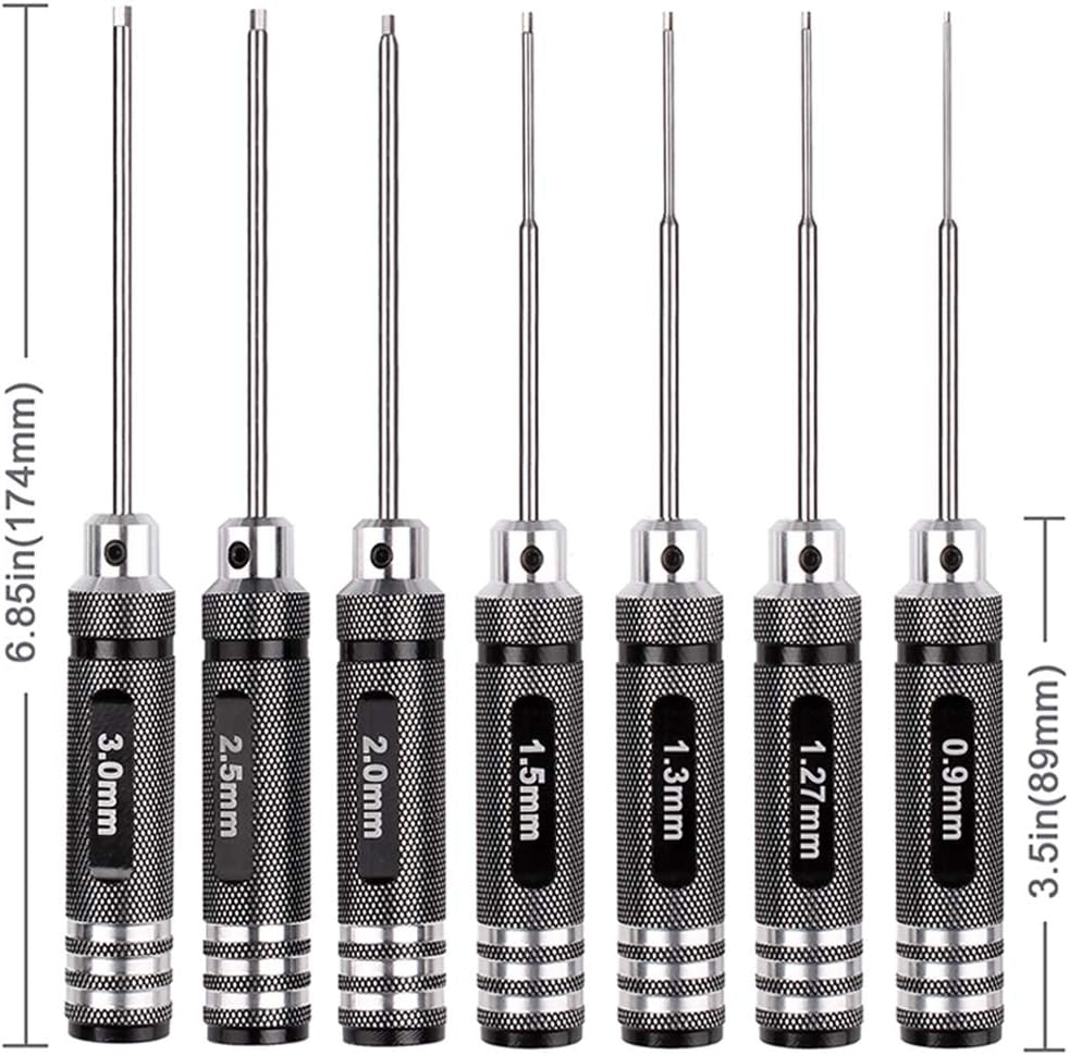 7pcs Hex Screw Driver Set RC Tools Kit 0.9mm 1.27mm 1.3mm 1.5mm 2.0mm 2.5mm 3.0mm Hexagon Screwdriver for Traxxas Arrma Axial Losi Redcat RC Quadcopter Helicopter FPV Racing Drone Models