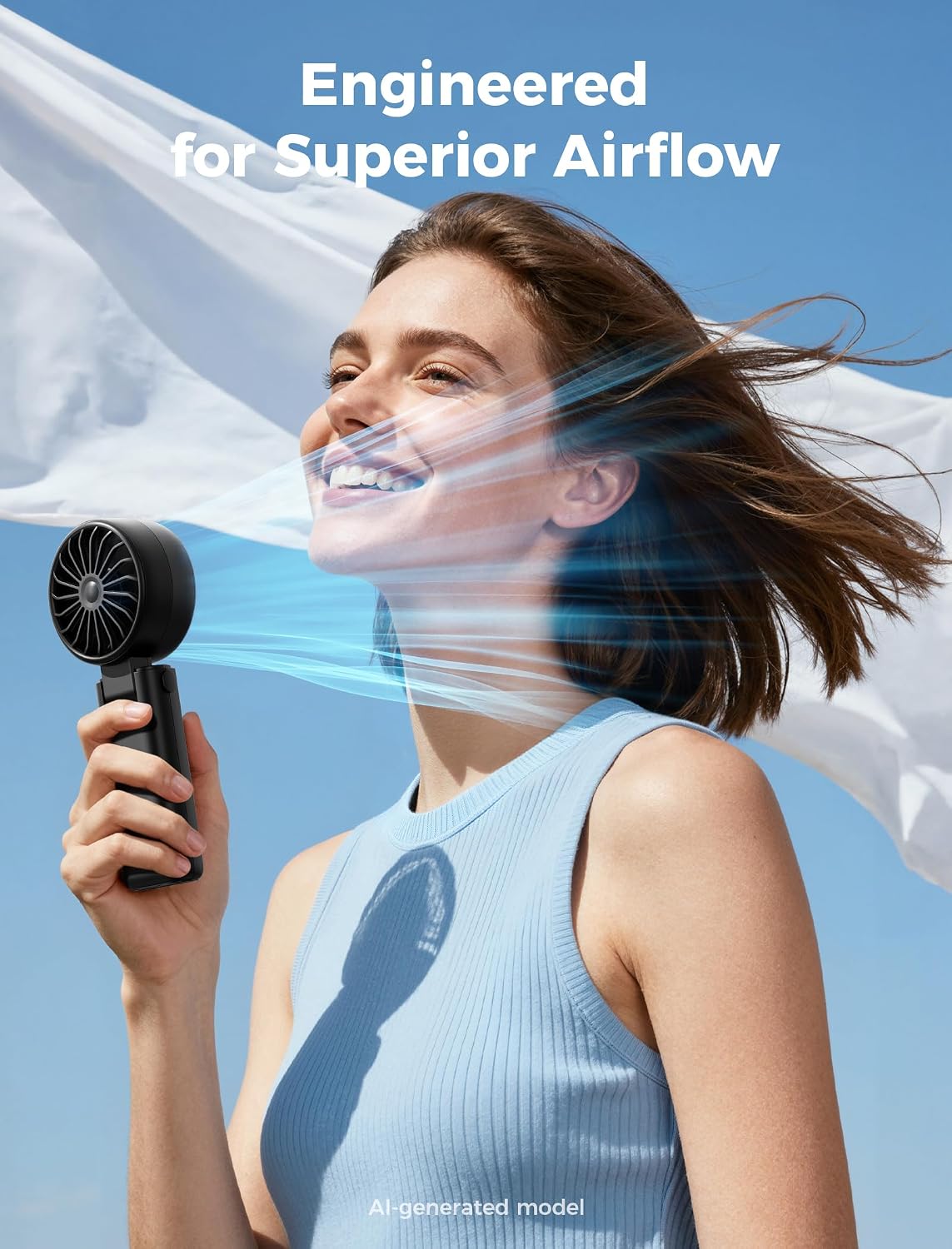 Aecooly Mighty Portable Handheld Fan | 20H Max Cooling | 3 Flexible Modes | 5 Speeds Wind | Battery Level Display | USB Rechargeable Mini Personal Battery Powered, Gifts for Women, Travel -Black