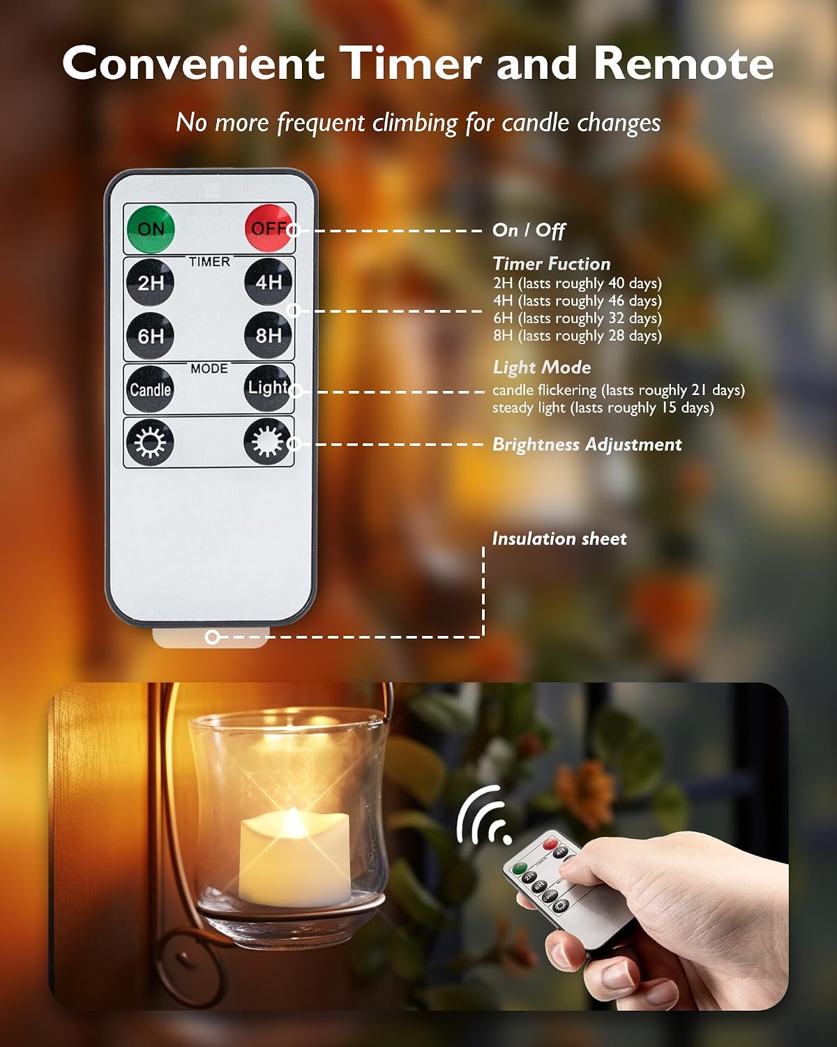 Homemory 12-Pack Remote Flameless LED Battery Tea Light Candles, 400+Hrs | 2/4/6/8H Timer Flickering Tealight Votives for Halloween Pumpkins, Christmas Decor, Weddings and Home Ambiance