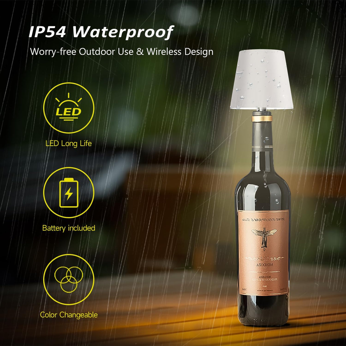 2025 New Wireless Bottle Lamp - LED Bottle Lights for Liquor & Wine Bottles, Cordless Lampshade, Whiskey Bottle Top Light, Bottle Stopper Night Light Kit, Rechargeable 3-Tone Touch-Dimmable