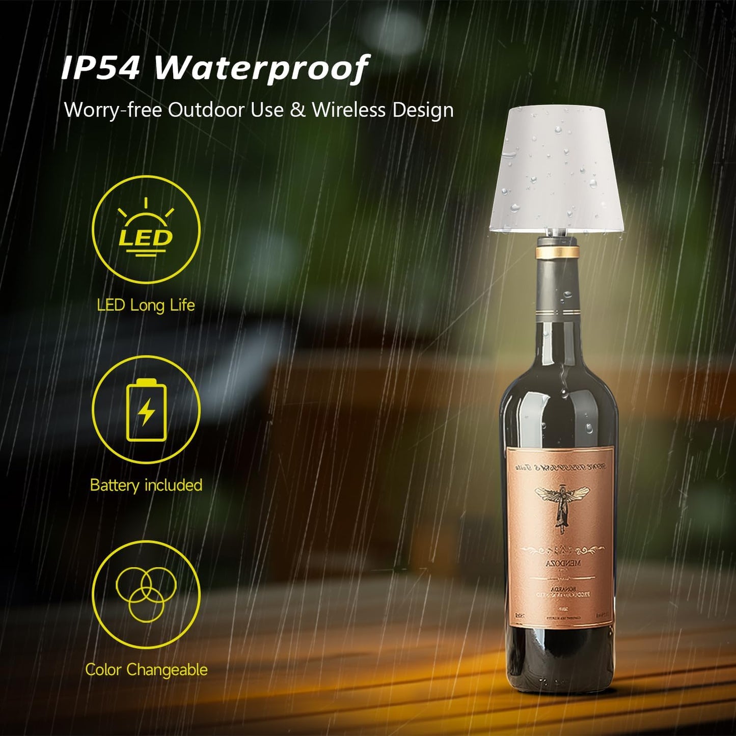 2025 New Wireless Bottle Lamp - LED Bottle Lights for Liquor & Wine Bottles, Cordless Lampshade, Whiskey Bottle Top Light, Bottle Stopper Night Light Kit, Rechargeable 3-Tone Touch-Dimmable 2 PCS
