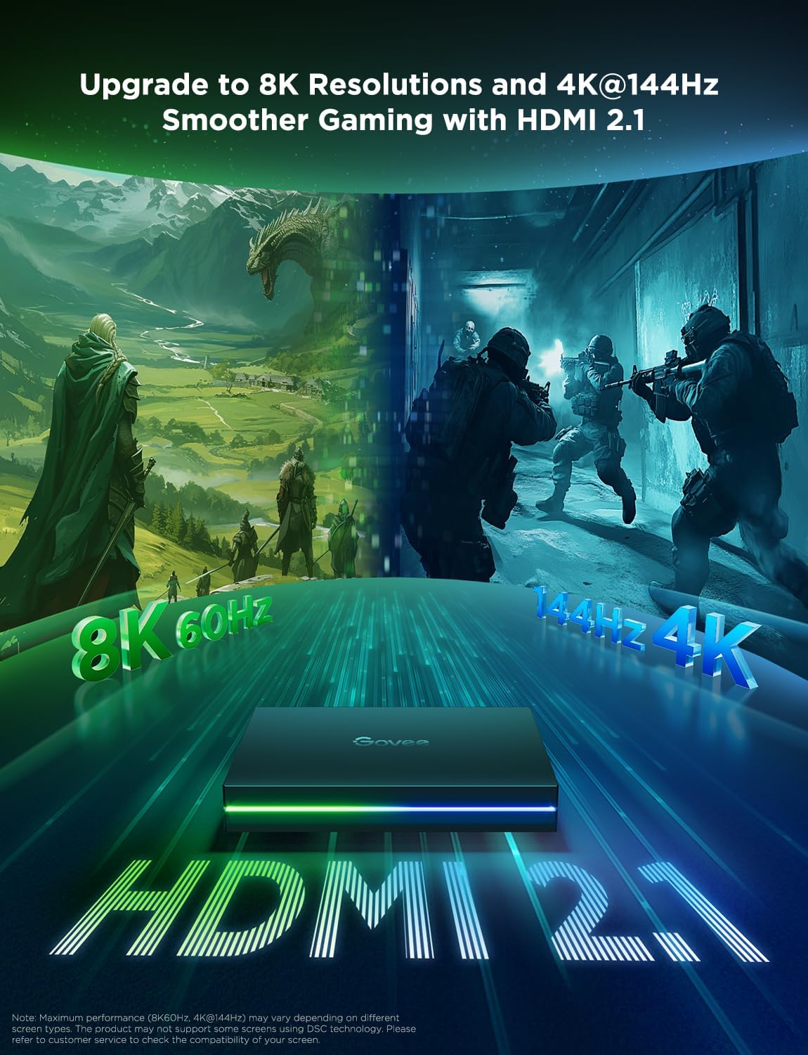Govee HDMI 2.1 AI Sync Box 2, 8K/4K @144Hz, RGBWIC for 75-85 Inch TVs | With TV Backlight, Supports VRR & ALLM, SmartThings & Matterr & Alexa, AI CogniGlow, 75 LEDs/m