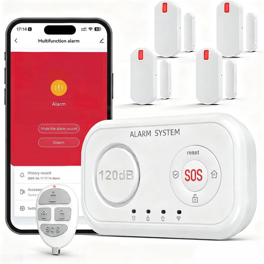 Home Security System Wireless, Smart WiFi Alarm System DIY Kit with 120dB Siren, Door Window Sensors & Remote Control, App Alerts, Works with Alexa & Google Home, No Monthly Fee for House Apartment