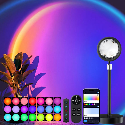 Sunset Lamp Projector Led Lights with Remote ,APP Push Button Control Night Light RGB Lights Sun Sunlight Sunrise Lamp 360° Rotation Mood Lighting Home/Room Decor Gifts for Women,Desktop Multicolor