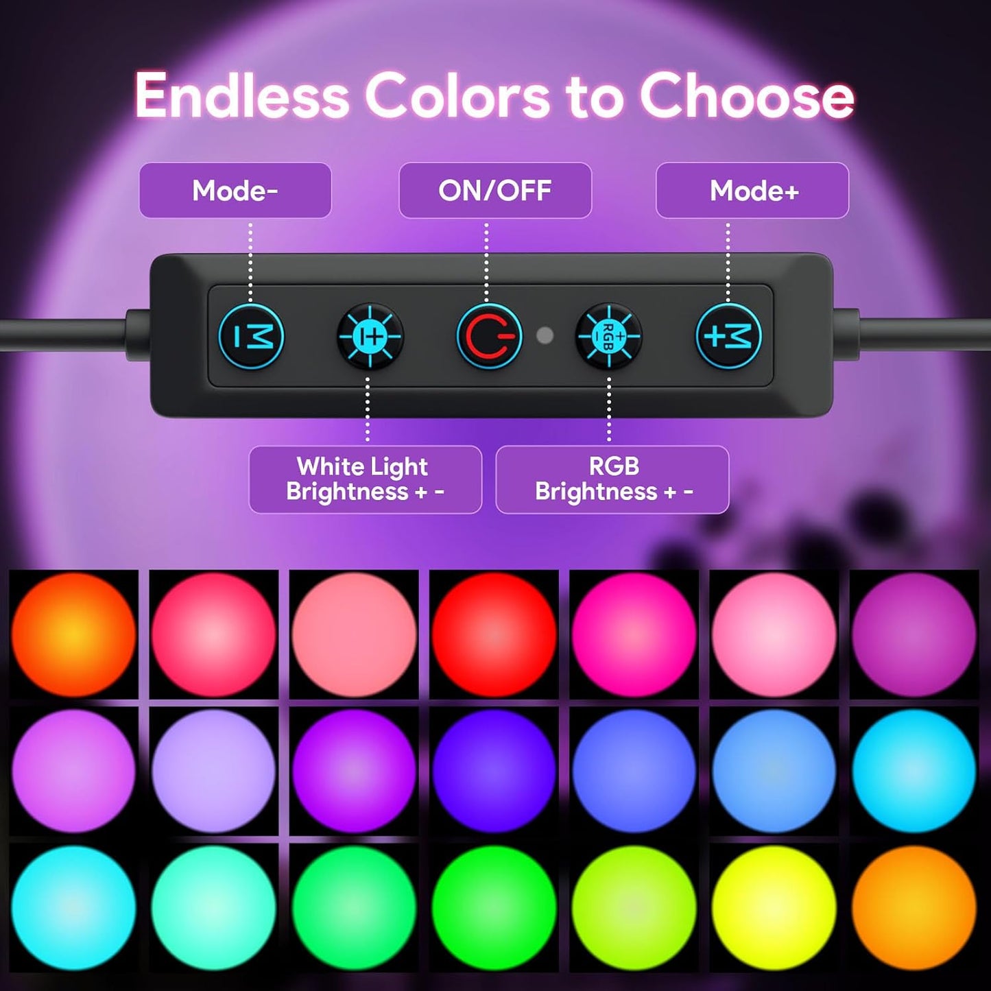 Sunset Lamp Projector Led Lights with Remote ,APP Push Button Control Night Light RGB Lights Sun Sunlight Sunrise Lamp 360° Rotation Mood Lighting Home/Room Decor Gifts for Women,Desktop Multicolor