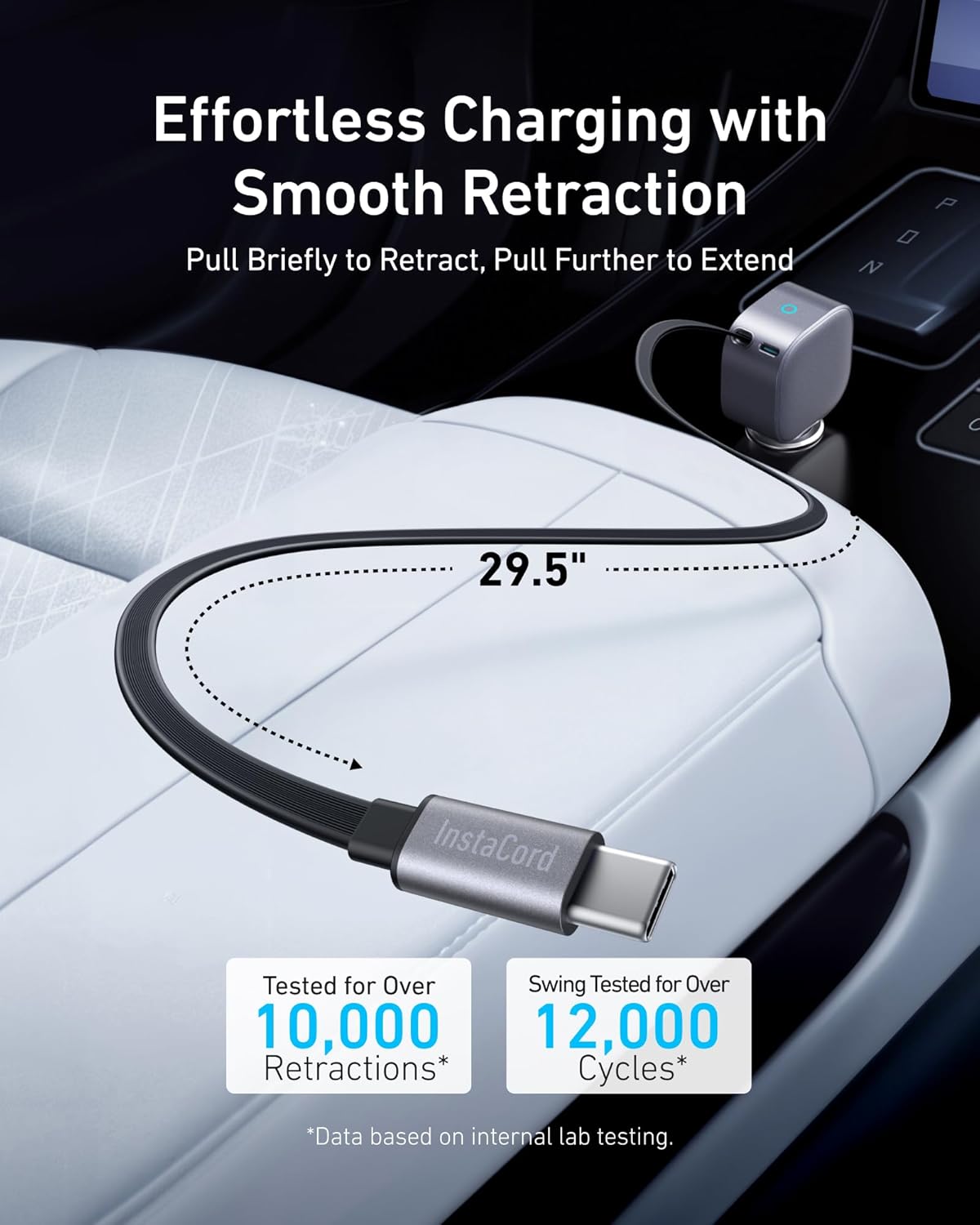 Anker 75W Fast Charging USB C Car Charger with Retractable Built-in Cable | Fast Power Adapter, Car Accessories for iPhone 17 / 16 Series, Galaxy S25 / S24, MacBook Pro / Air, iPad, and More