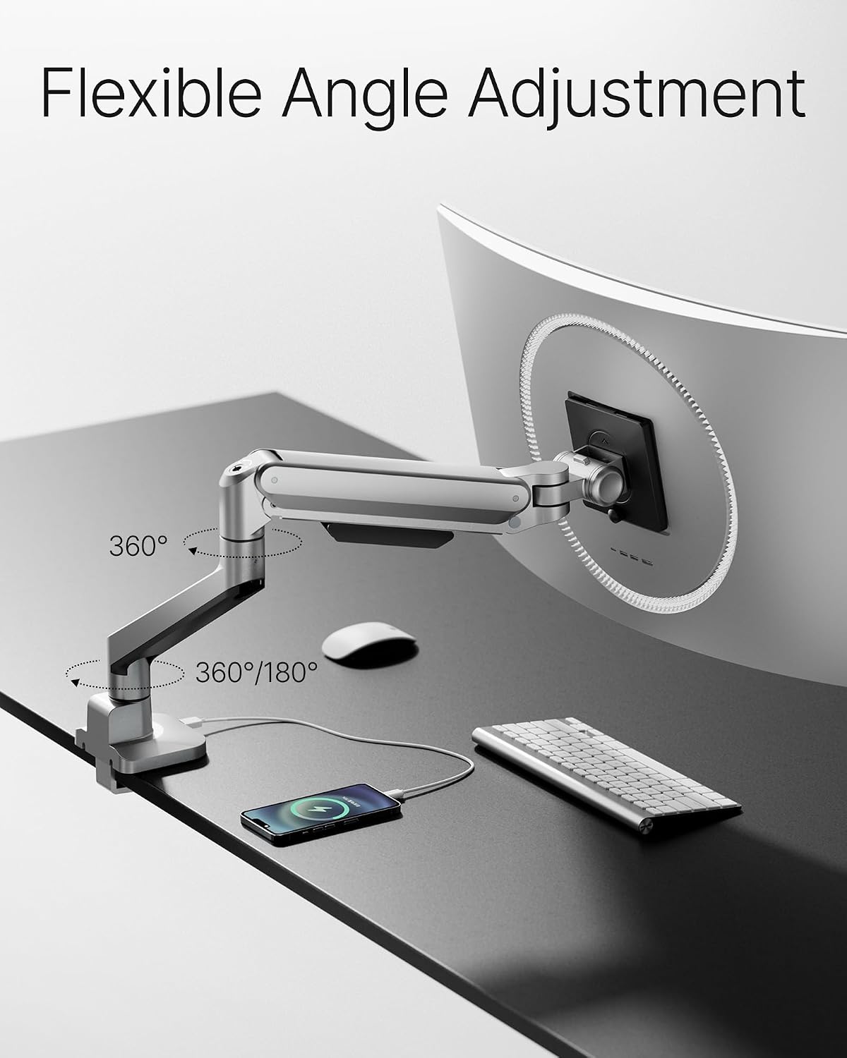 monTEK Deluxe Aluminum Monitor Arm with USB A/C for 17 to 40 Inch Screens