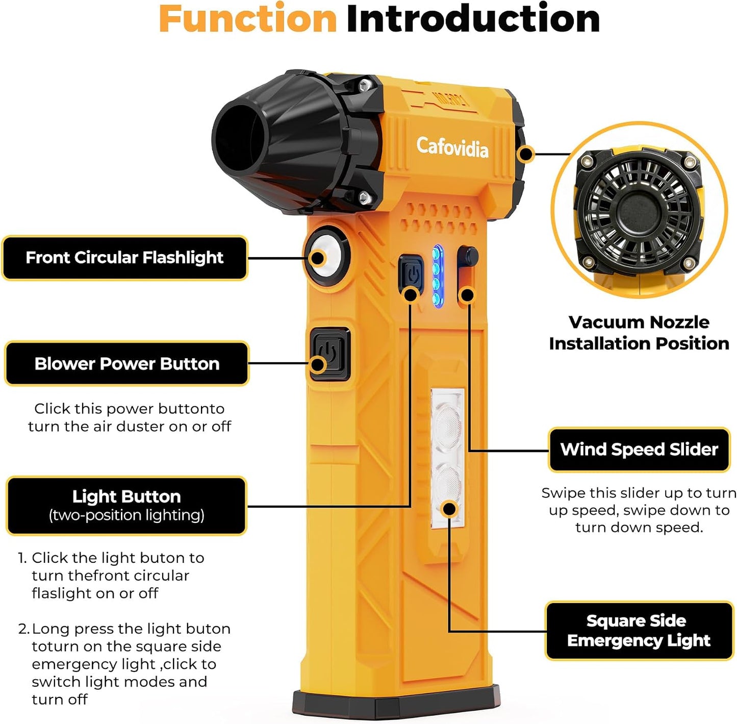 Electric Air Duster | 180000RPM Brushless Motor | 8000mAh Battery • Stepless Speed Control • 2-in-1 Air Blower • LED Light Car PC Home