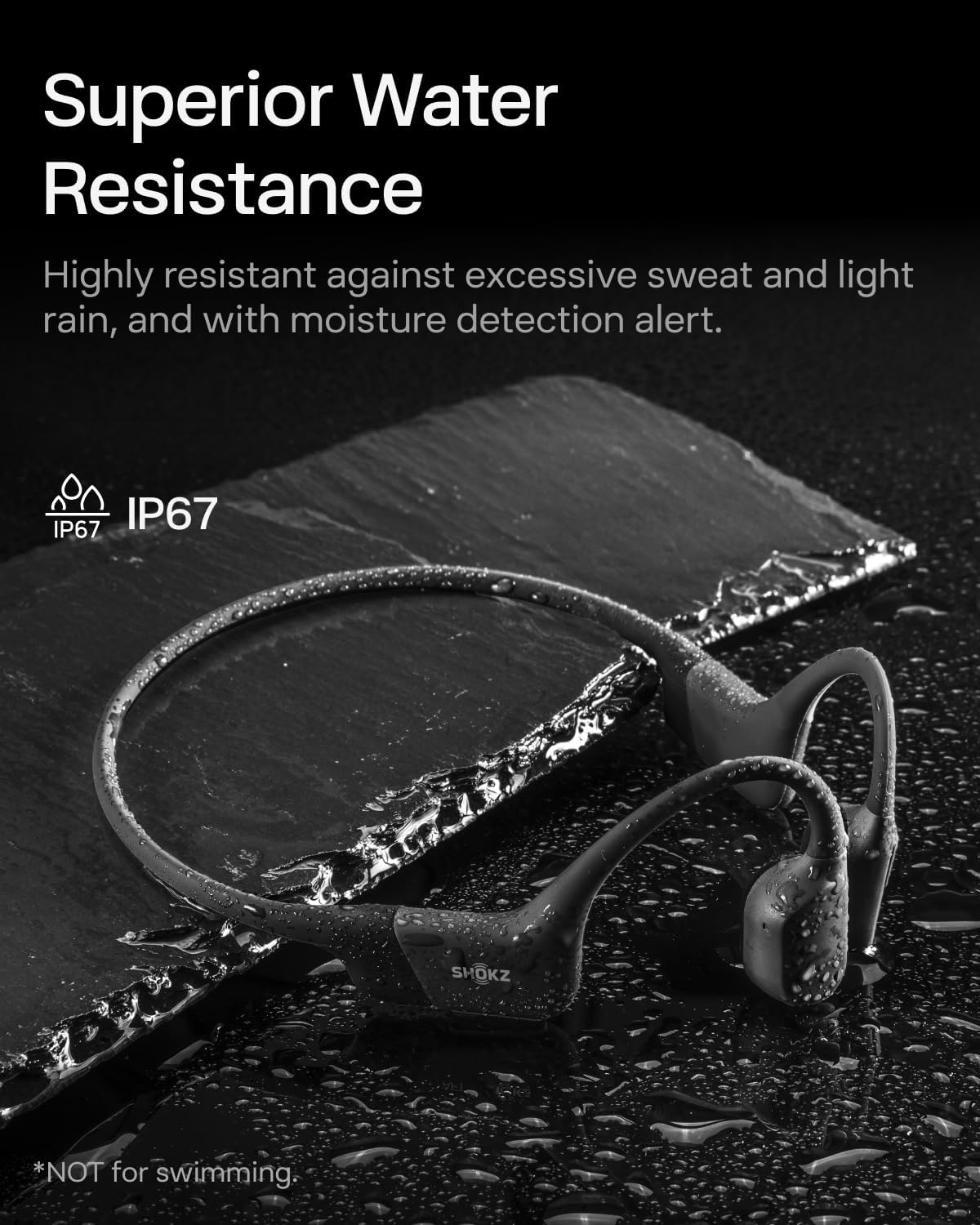 SHOKZ OpenRun with USB-C Charging - Open-Ear Bluetooth Bone Conduction Sport Headphones - Sweat Resistant Wireless Earphones for Workouts and Running - Built-in Mic, with Hair Band - Standard - Black