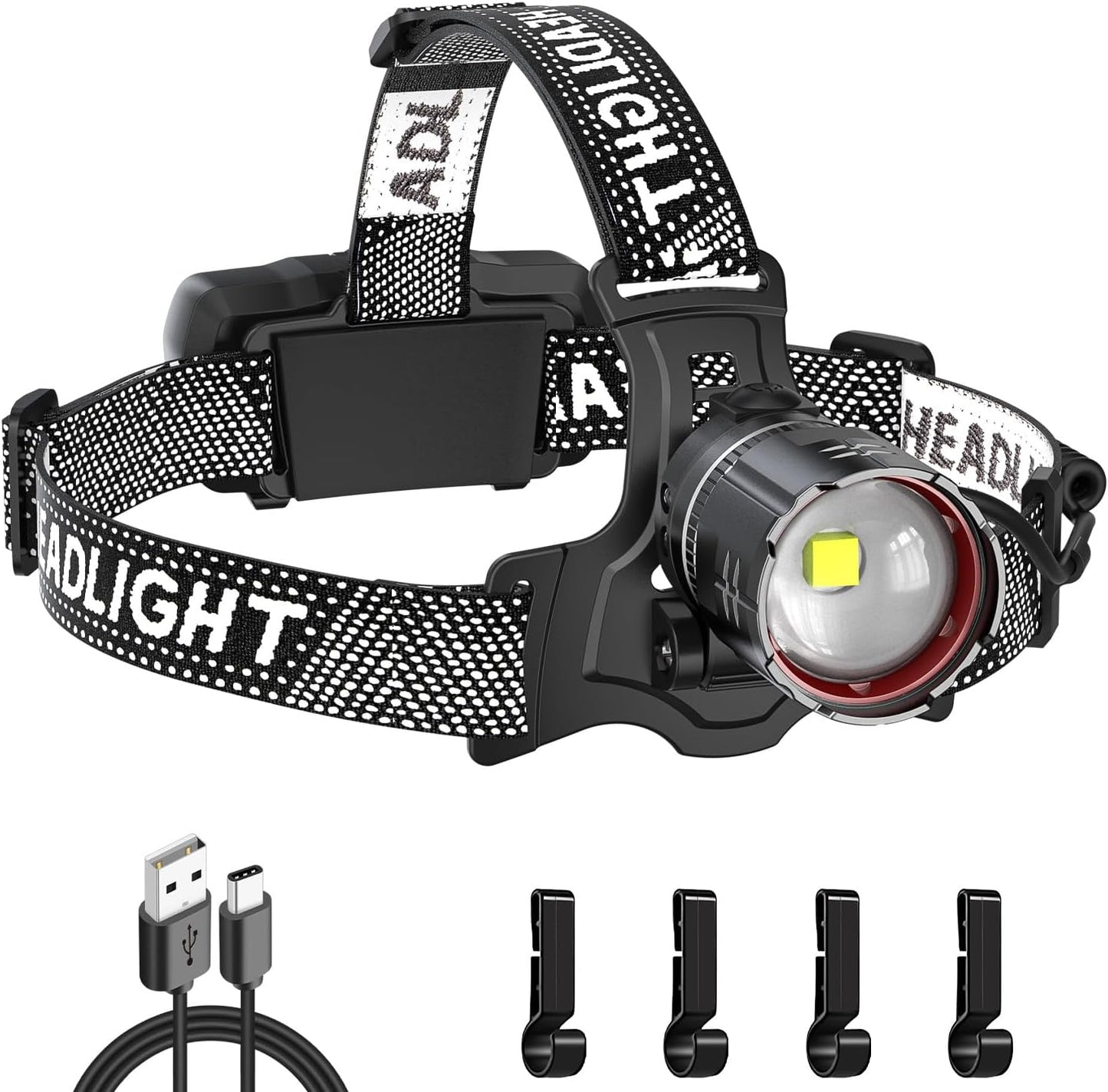 ATDOALL Super Bright LED Headlamp, High Lumen Rechargeable Head Lamp with Motion Sensor, 5 Modes, IPX5 Waterproof, 90° Adjustable, Zoomable Head Lights for Adults, Hard Hat, Outdoor, Camping