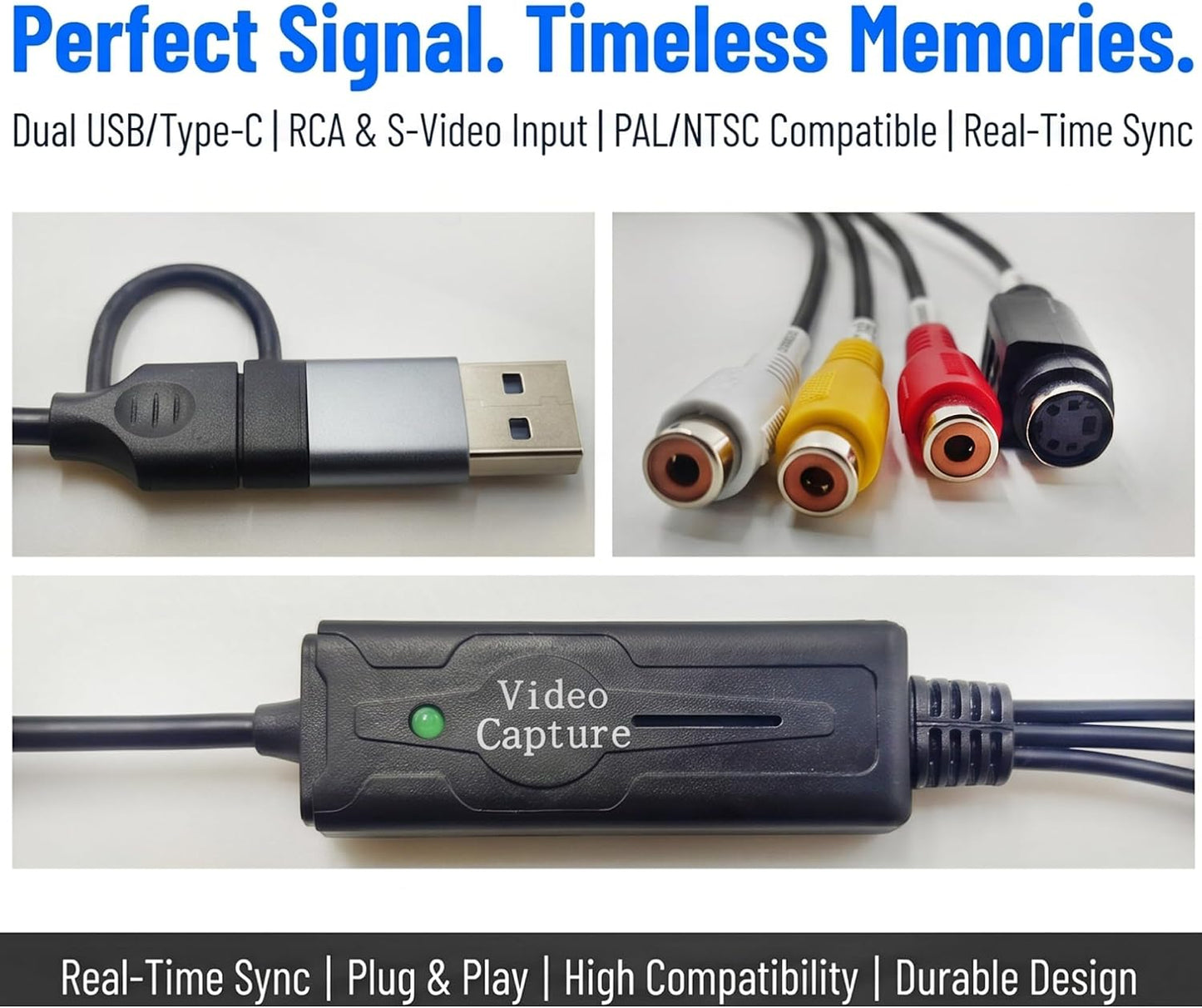 VHS to Digital Video Capture Card for VCR, Hi8, Mini DV Tapes - Plug & Play | Dual USB & Type-C Easily convert VHS, camcorder & old console videos to digital, Plug and play