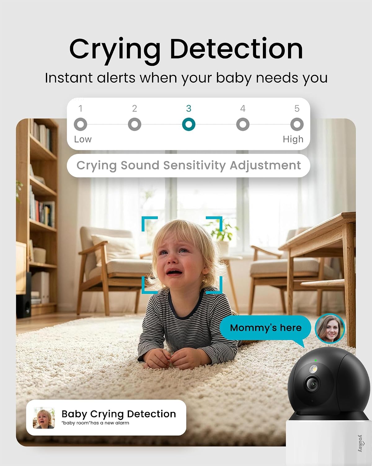 youkey 2K Indoor Secuirty Camera, 360° View Baby Monitor, Pet/Dog Camera