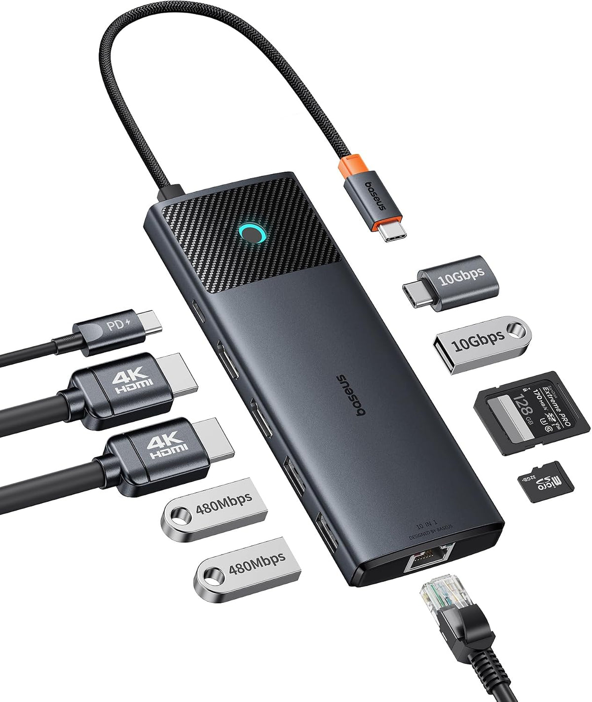 Baseus Docking Station Dual Monitor 10Gbps 10 in 1 USB C Hub with 2 HDMI