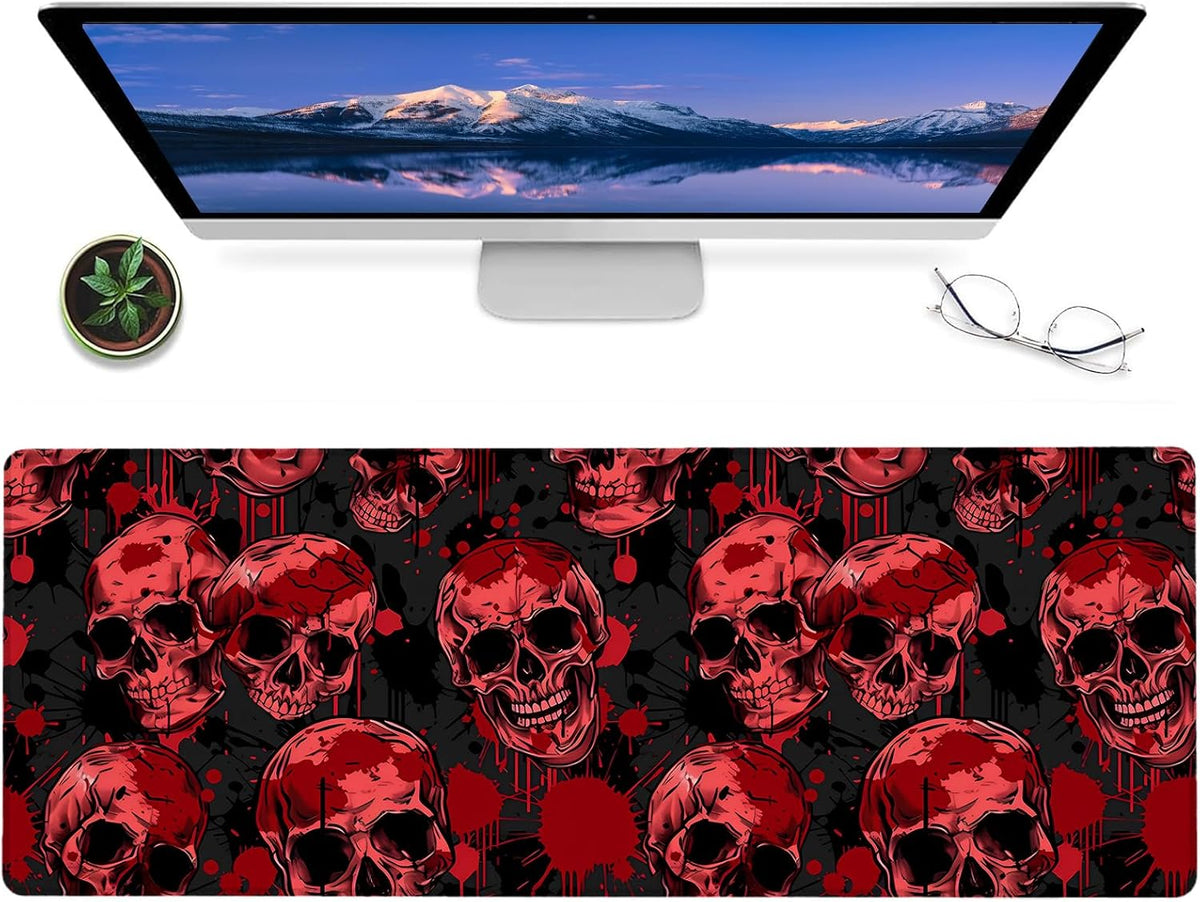 Dancing Skeletons Gaming Mouse Pad – 12x31.5innon-Slip Rubber Desk Mat with Halloween Moonlight Design – Large Extended Mousepad for Office, Home, and Gaming – Deskmat Gifts for Goth Art Decor