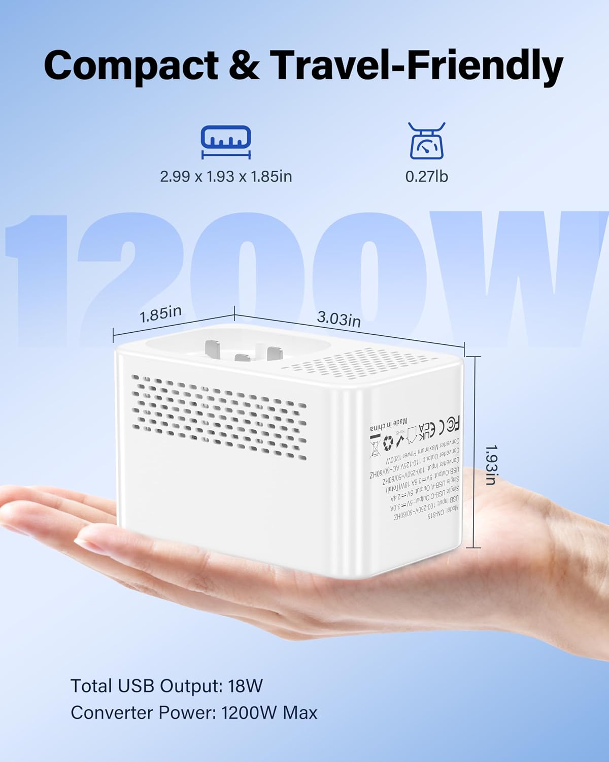 Voltage Converter US to Europe for Hair Dryers, 220V to 110V Voltage Converter for European Travel with 2 USB-A 2 USB-C Port & UK/AU/US/IT/European Travel Plug Adapters