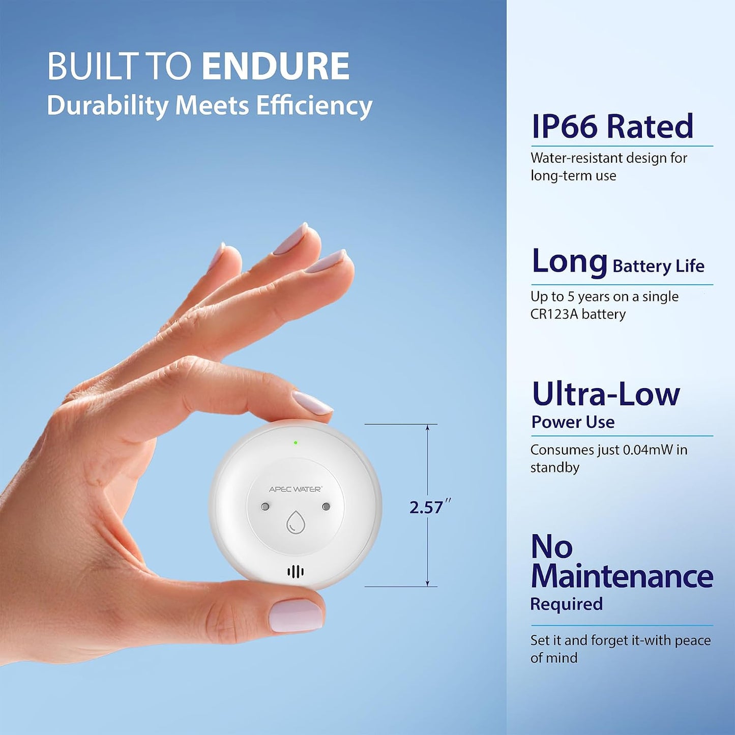 APEC Water WiFi Water Leak Detector, Dual Sensor, Pack of 1 | App Connected for Real-Time Alerts, Seamless Smartphone Integration, Trusted Reliability, White Color Housing