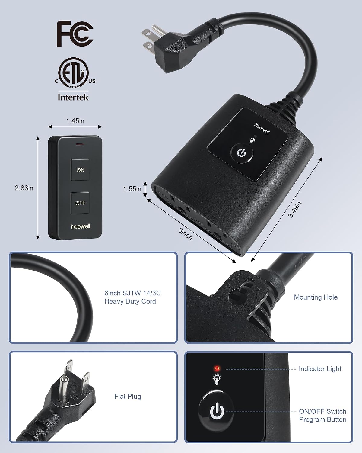 Outdoor Remote Control Outlet with Portable Magnetic Switch | 200FT Wireless Range, 15A/1875W Heavy Duty, Weatherproof for Lights, Fountains, Pumps, Household Appliances, ETL & FCC Listed