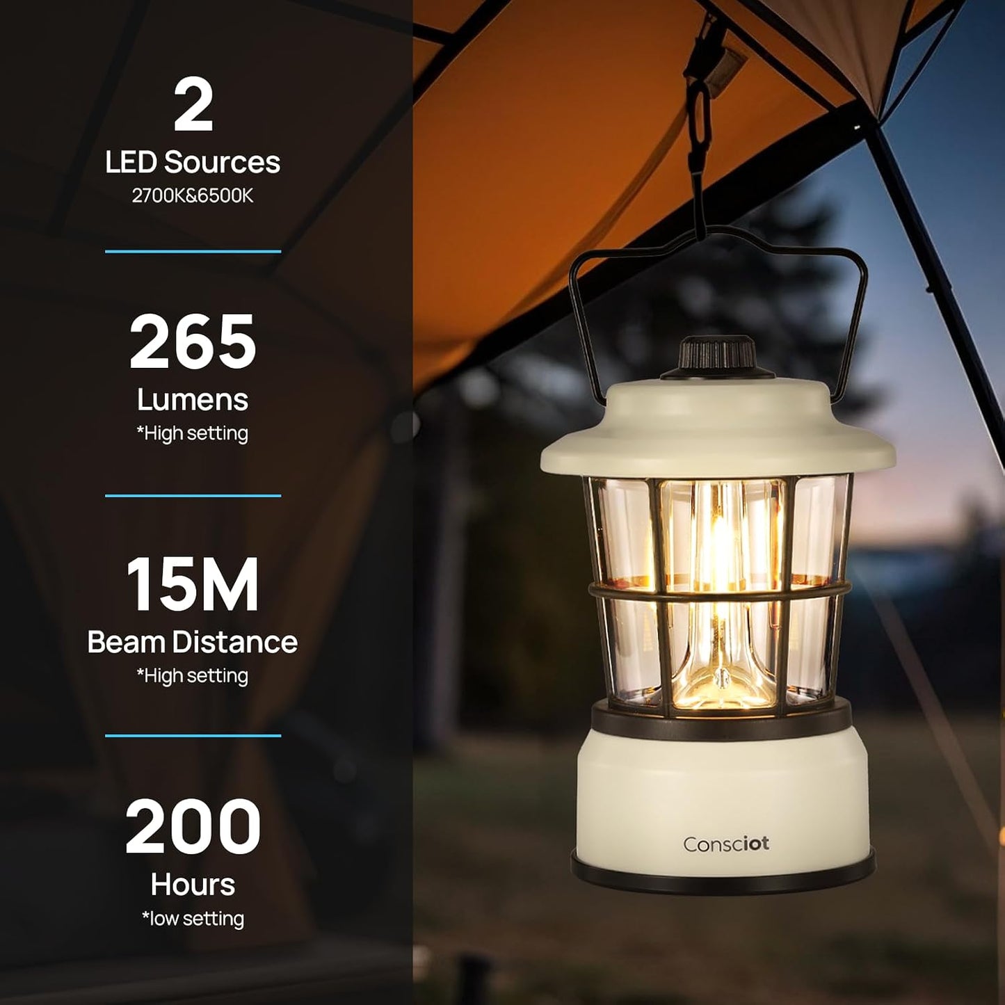 Consciot CL1 Mini Dual Light Sources LED Lantern, Battery Powered Lamp | Retro Style, Dimmable Warm White and Daylight Modes, Up to 200H Run Time, Portable Atmosphere Lights for Indoor & Outdoor Use