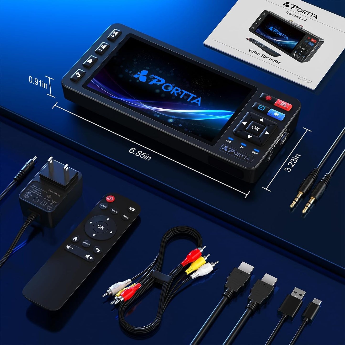 Portta VD20P VHS to Digital Converter with 5" HD Screen, Video Capture Recorder Convert to MP4 Compatible with VHS, VCR, DVR, DVD, Hi8, Mini DV, Gaming Console (VCR/VHS/DVD Player/Camcorder Required)
