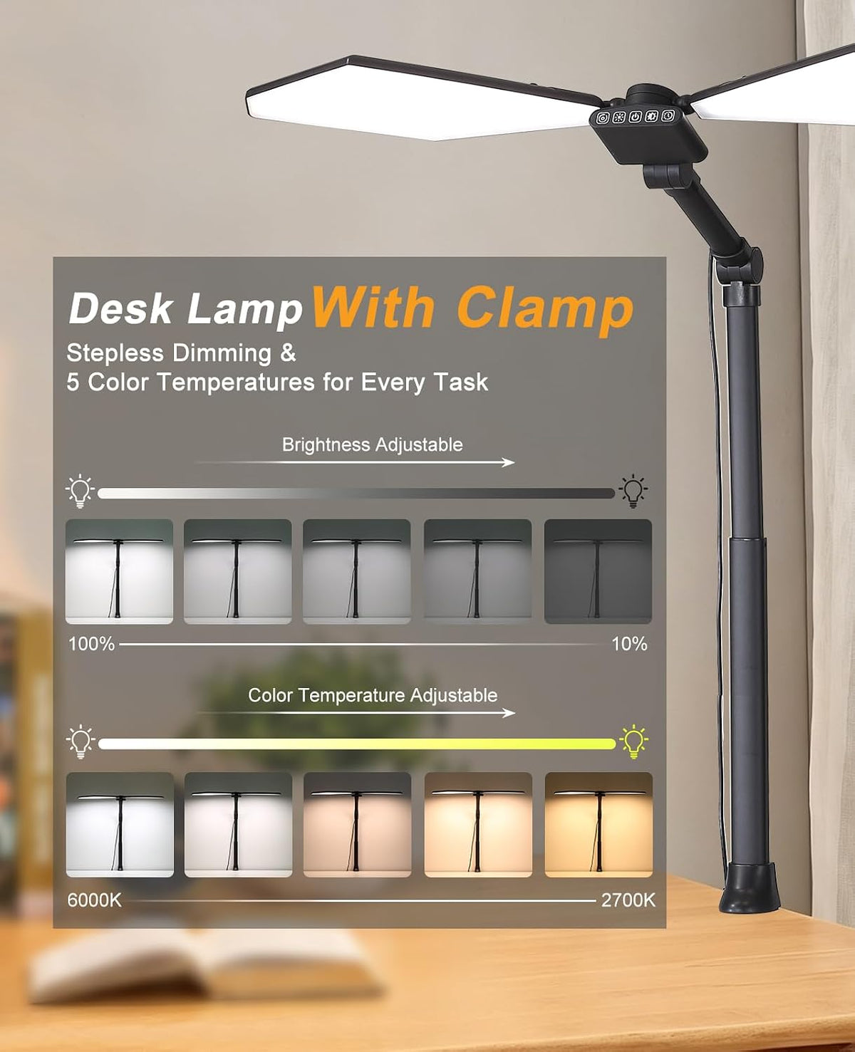 LED Desk Lamp with Clamp, Laptop Light Computer Desk Lamps for Home Office