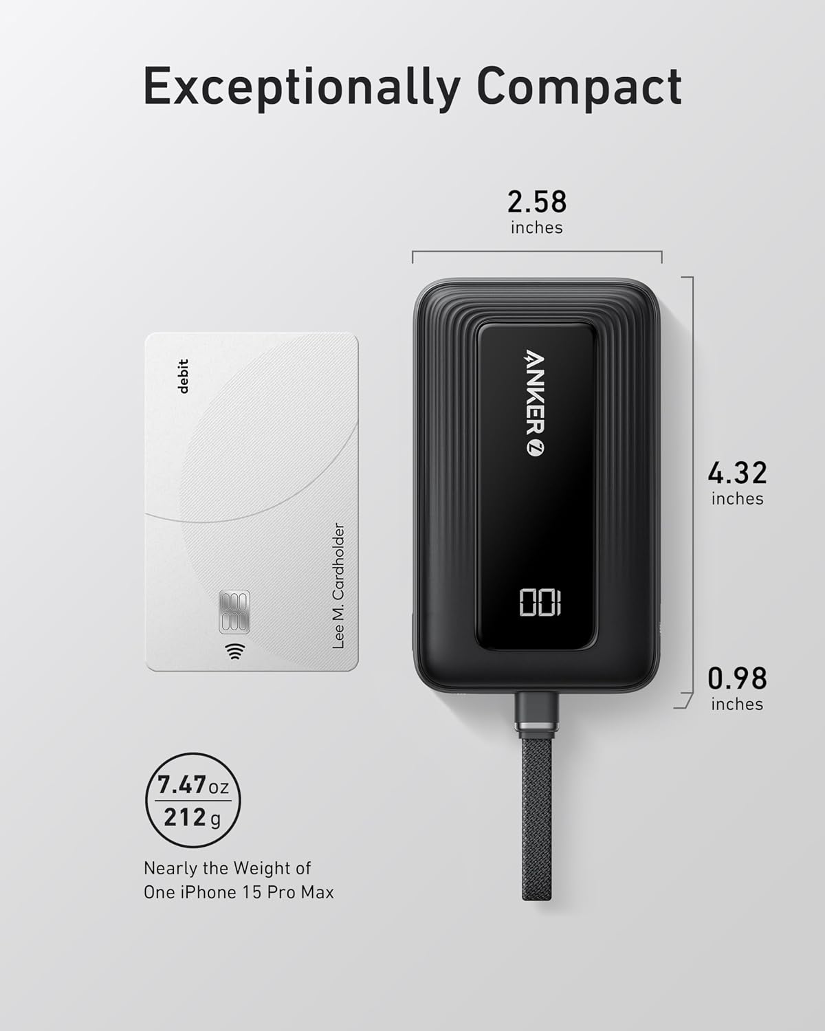 Anker Power Bank,10,000mAh 30W with USB-C Travel Essential Portable Charger | USB-C Input and Output, Fast Charging Battery Pack with a Compact, Travel-Ready Design