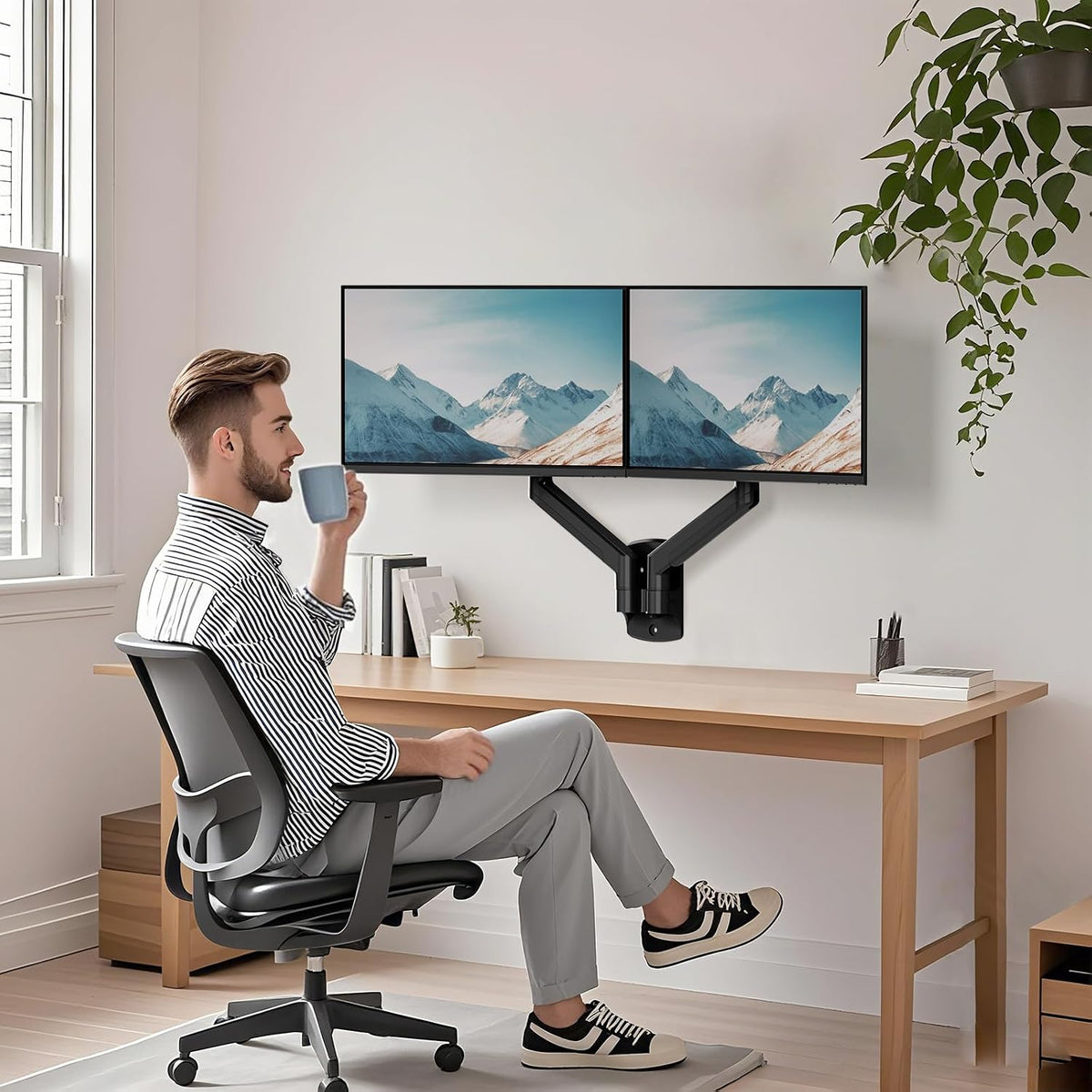 WALI Dual Monitor Wall Mount for 17-32 inch Screens, up to 22 lbs per Arm