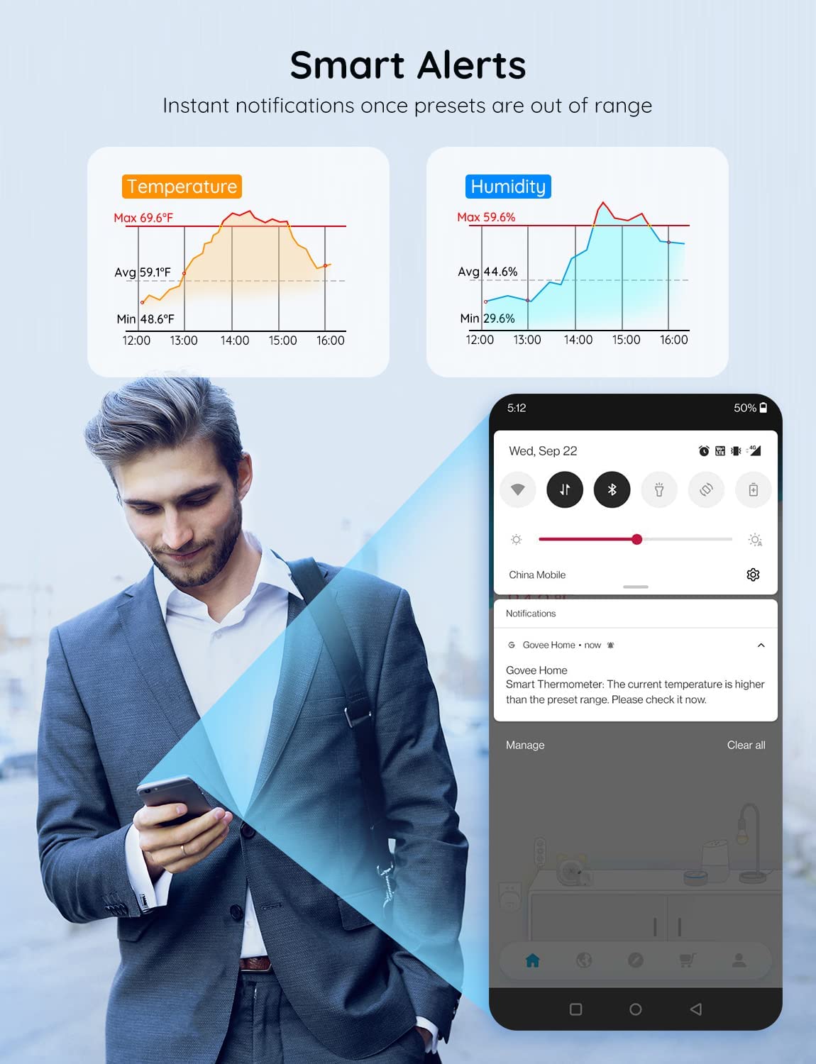 Govee Hygrometer Thermometer 3 Pack, Mini Humidity Sensor with Gateway | Indoor wireless smart temperature humidity monitor with APP alert, export 2-yr data, remote control for home/greenhouse